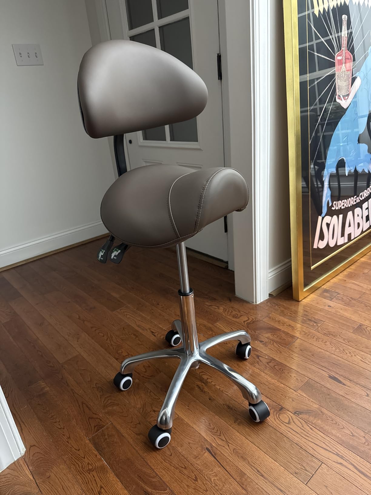 Kaleurrier Saddle Stool Rolling Swivel Height Adjustable with Wheels, Heavy Duty Anti-Fatigue Ergonomic Saddle Chair for Hair Beauty Salon Lab Dental Massage Office Home Kitchen (with Back, White) customer photo 1