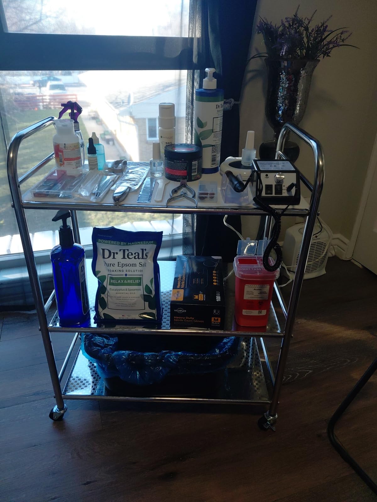 susunnus Stainless Steel Cart with Wheels 3 Tier,Stainless Steel Kitchen Cart,Utility Cart,Metal Cart with Wheels,Suitable for Various Occasions,Movable,Gift Tools customer photo 1