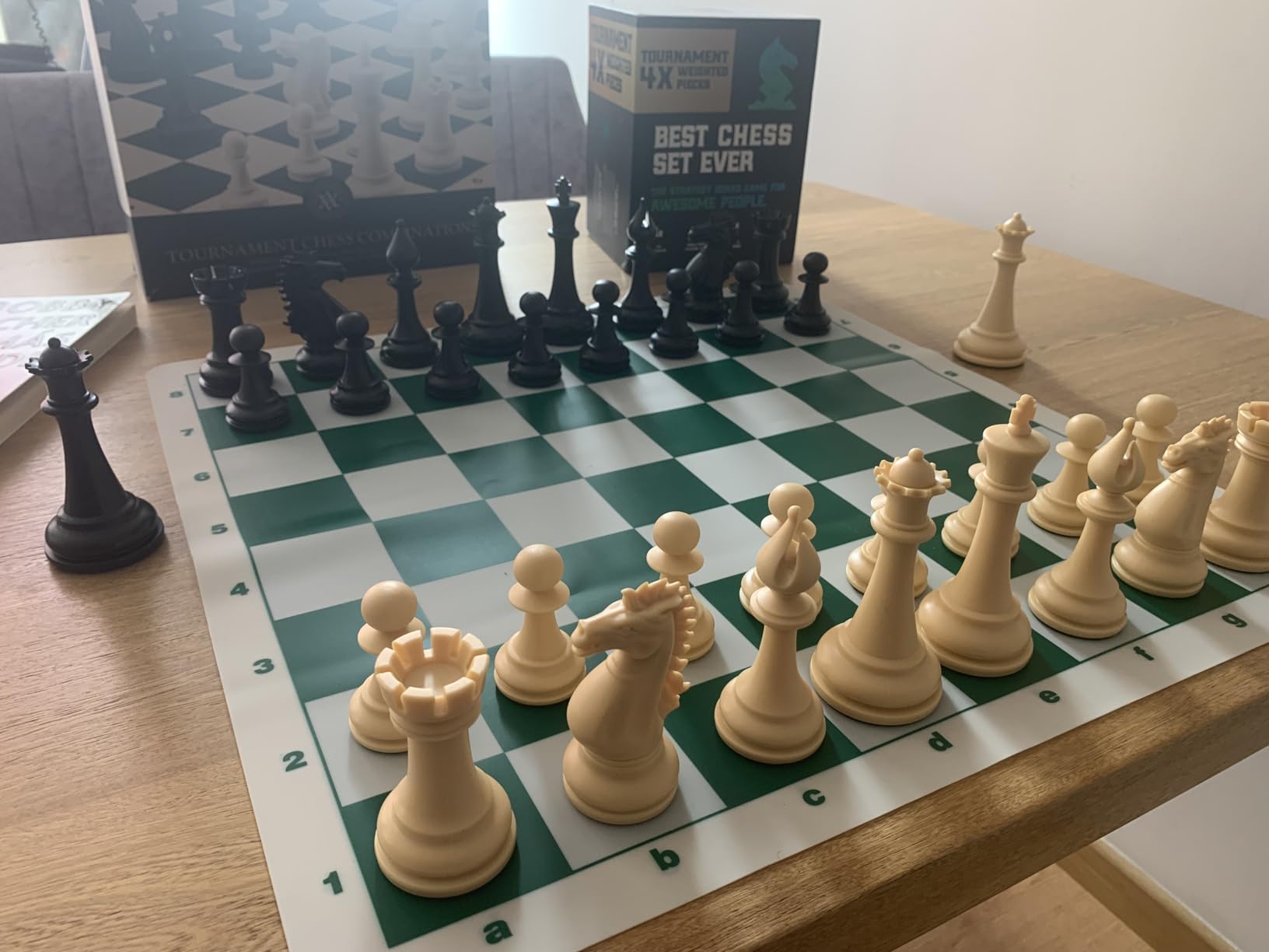 Best Chess Set Ever 3X Tournament Modern Chess Set with Weighted Staunton Pieces, 20x20 Double-Sided Silicone Board, Strategy Guide and Storage Bags customer photo 2