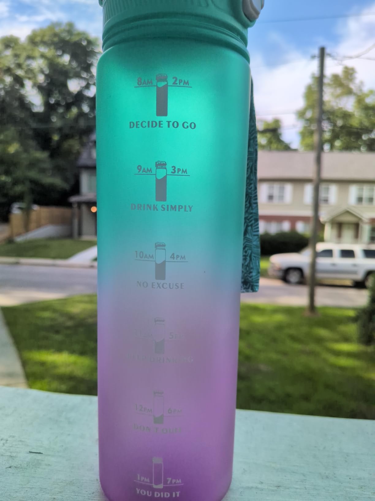 YC Kitchen 32oz Motivational Water Bottle with Straw & Carrying Strap | Leak-proof BPA Free Sports Water Bottles with Time Marker, with Times to Drink,Fitness, Gym, and Outdoor Sports customer photo 1