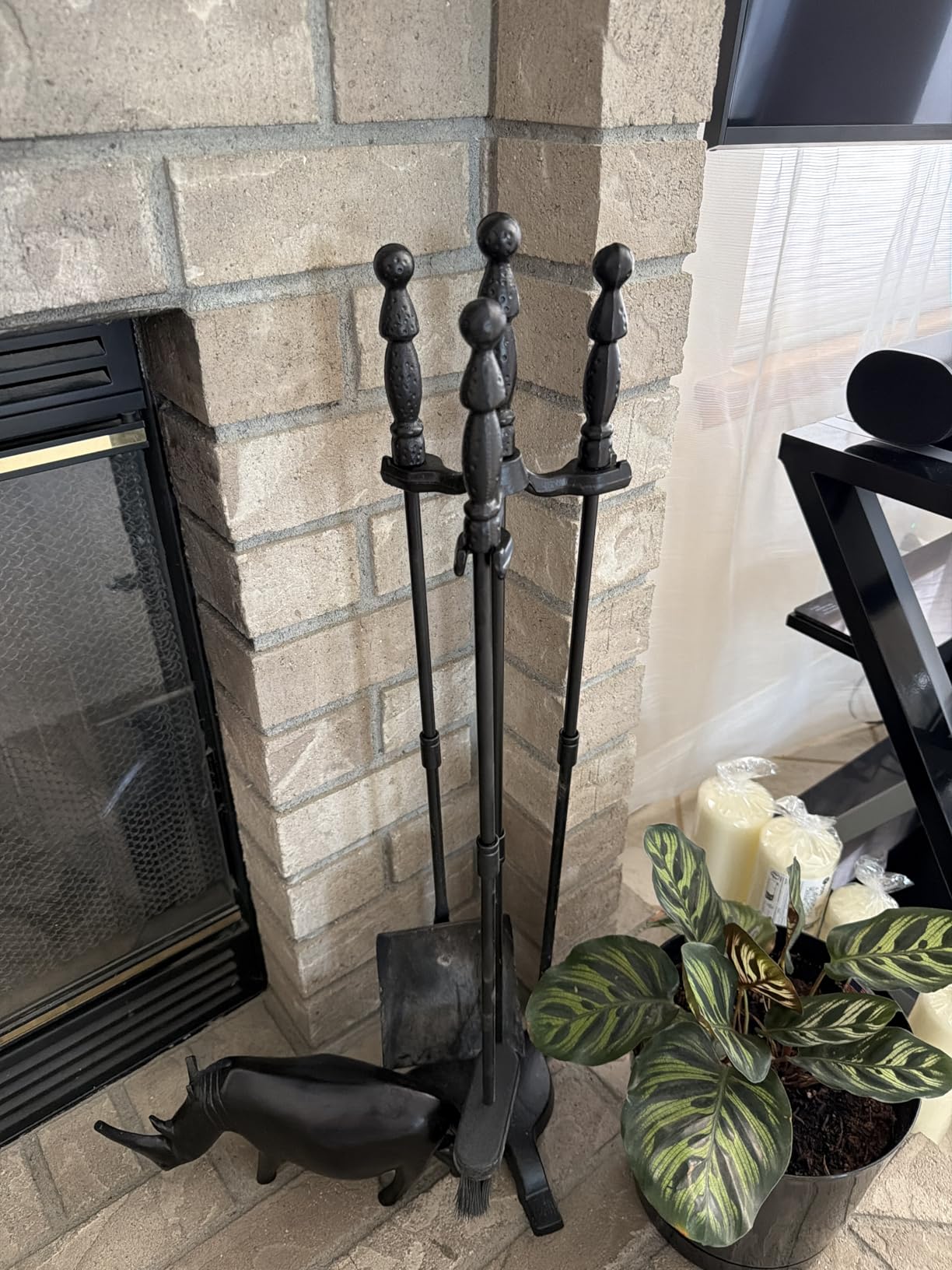Fire Beauty Fireplace Tools Set 4 Pieces Black Wrought Iron Fire Tool Set for Outdoor/Indoor Include Poker, Shovel, Brush and Stand Accessories Set customer photo 1