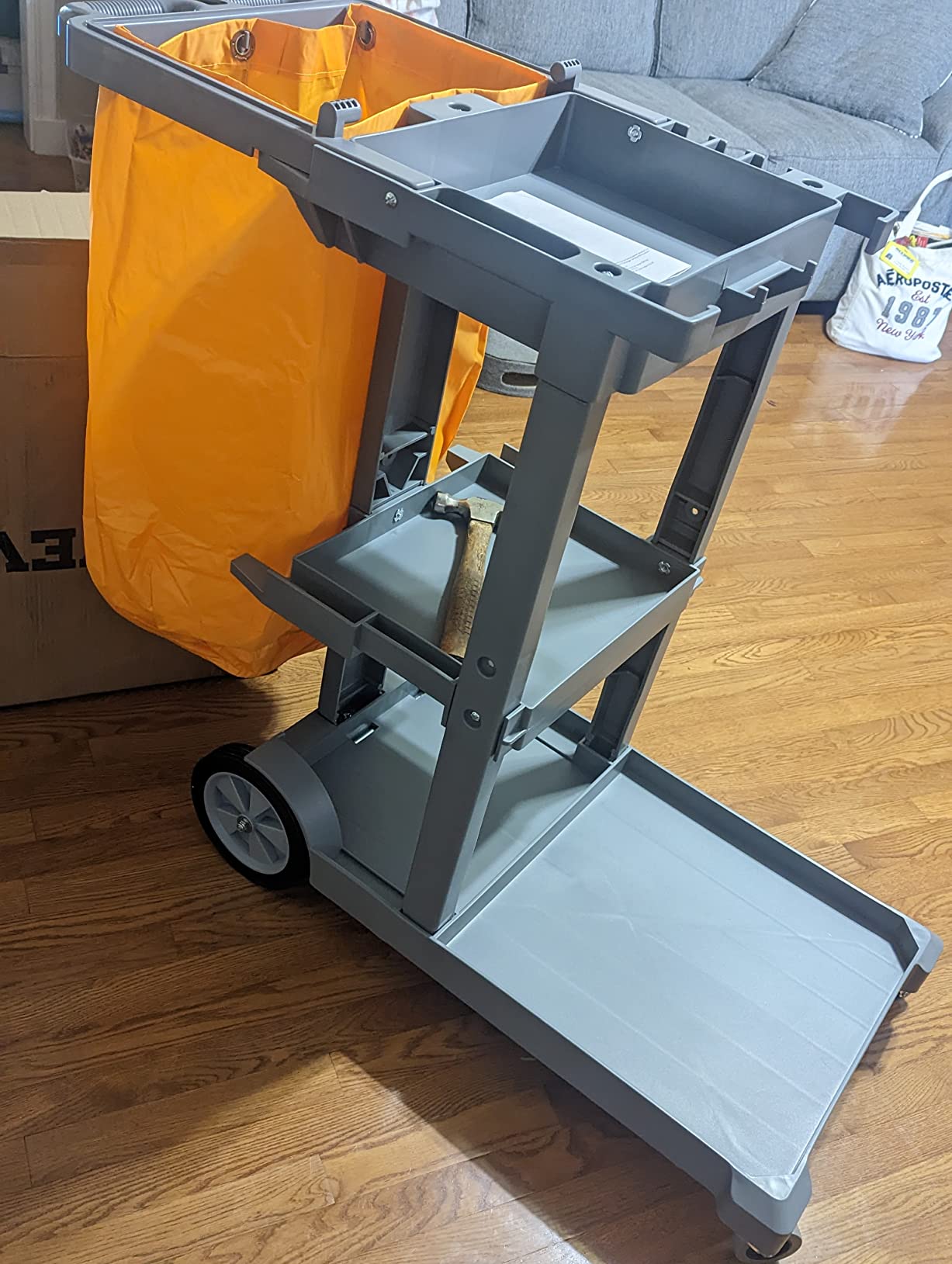 VEVOR Cleaning Cart, 3-Shelf Commercial Janitorial Cart, 200 lbs Capacity Plastic Housekeeping Cart, with 25 Gallon PVC Bag customer photo 1