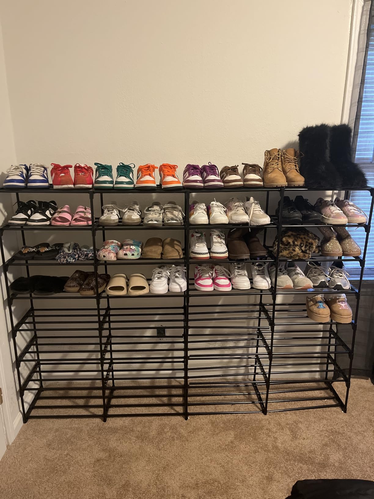 SMILHELTD Large Shoe Rack 4 Row 8 Tier for Entryway Holds 64 Pairs, Metal & Plastic Sneaker Shelves, DIY Assembly, Space Saving Storage Organizer for Garage Closet, 66.1