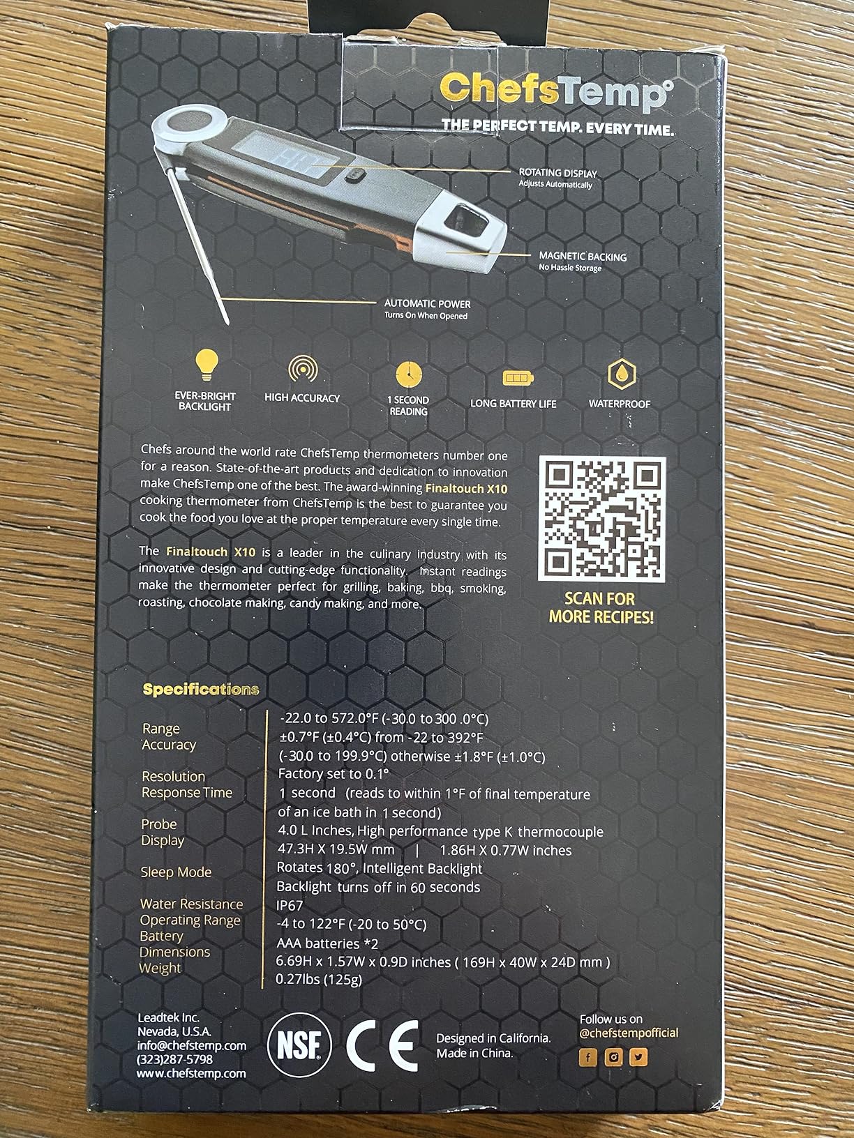 Finaltouch X10 Instant Read Digital Meat Thermometer NSF Certified Waterproof Professional for Cooking Grilling BBQ Baking Candy Oil with Rotating Probe and Backlit Display customer photo 1