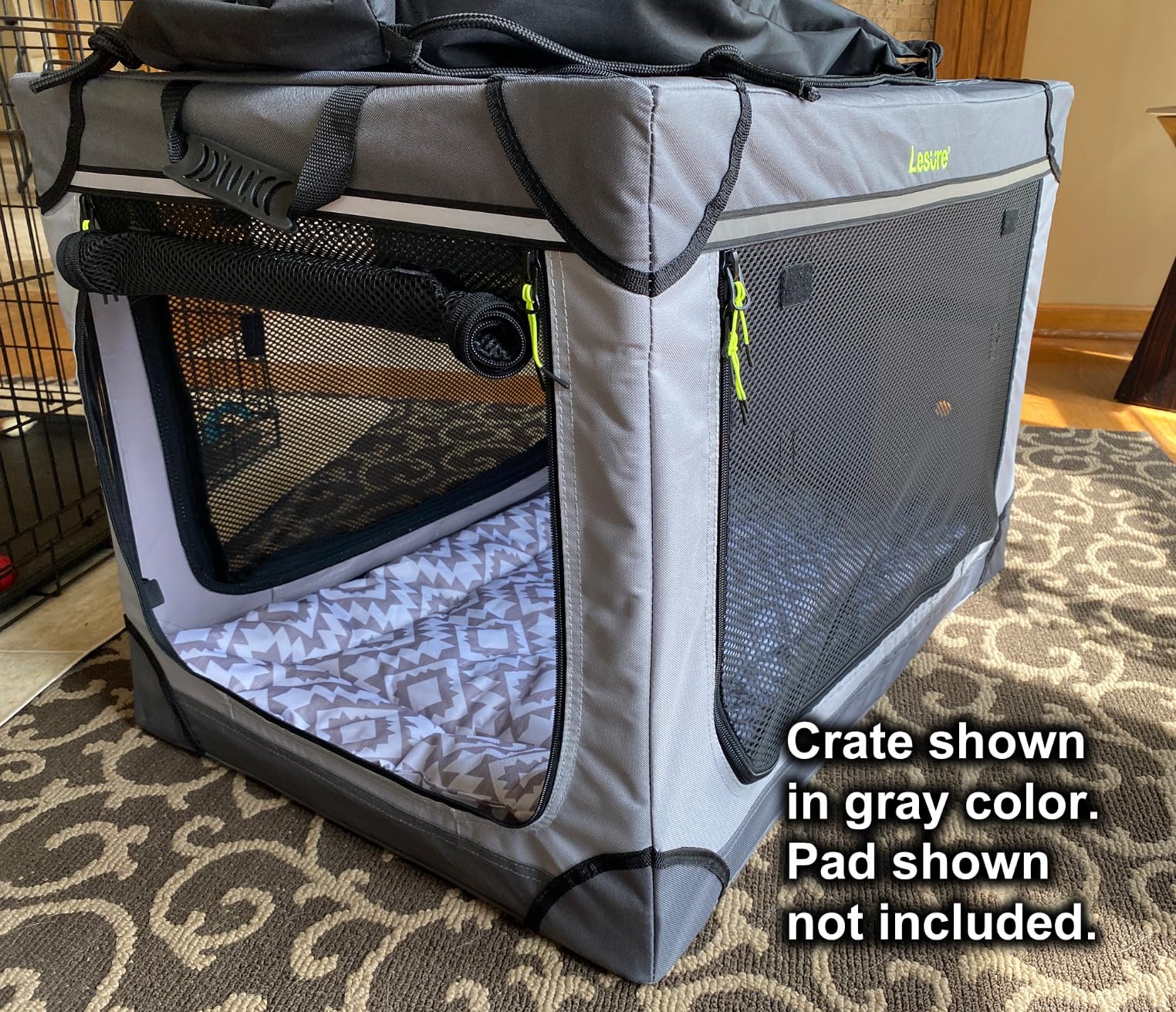 Lesure Shown on TODAY Show Soft Collapsible Dog Crate - 42 Inch Portable Travel Crate for Extra Large Dogs Indoor & Outdoor, 4-Door Foldable Pet Kennel with Mesh Windows, Black customer photo 2