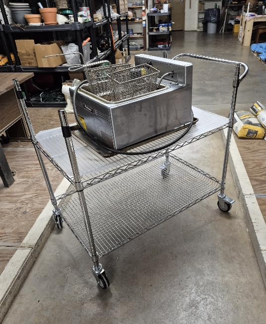 Leteuke 2 Tier Utility Tool Cart with Wheels, Heavy Duty Rolling Utility Carts with Handle, Commercial Grade Metal Serving Storage Cart for Warehouse Garage Kitchen, 25