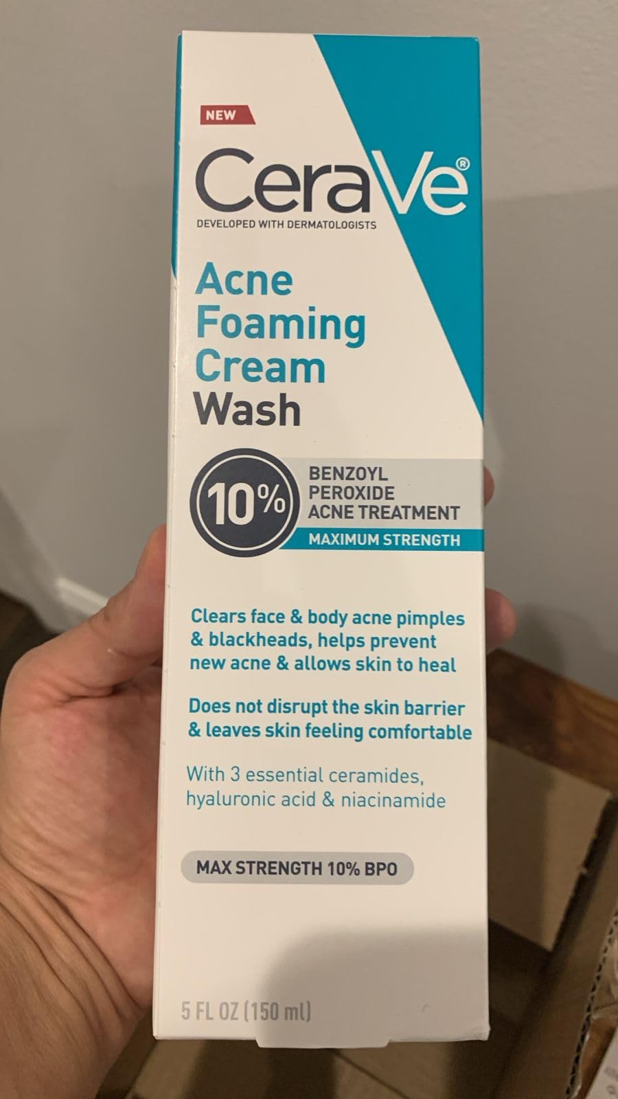 CeraVe Acne Foaming Cream Wash, Gentle Face and Body Cleanser with Benzoyl Peroxide 10%, Hyaluronic Acid, and Niacinamide, 5 Oz customer photo 2