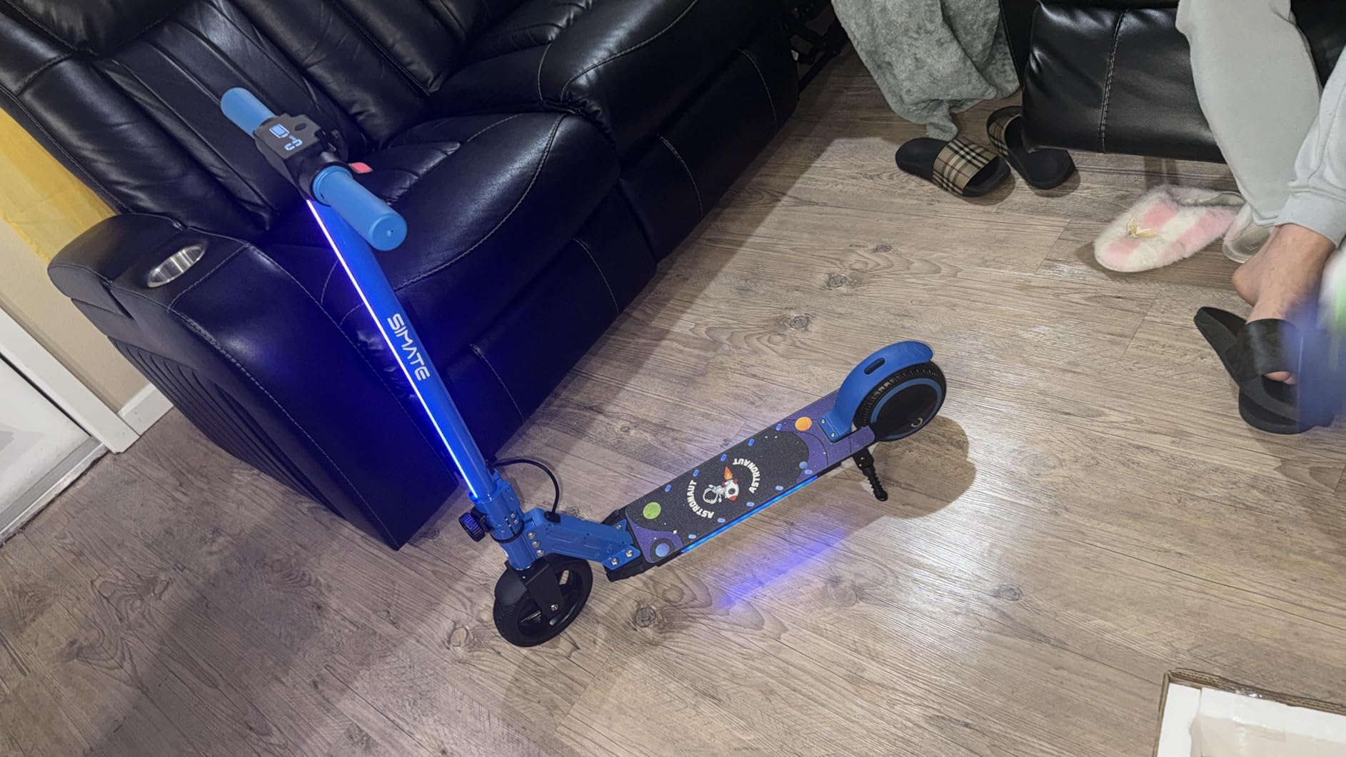 SIMATE Electric Scooter for Kids 6-14, e Kick Scooter with LED Display and Colorful Lights, Adjustable Height and Foldable, Double Brake, Gifts for Kids Girls Boys customer photo 1