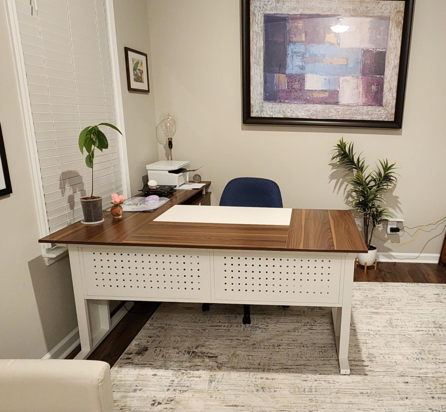 Tribesigns 63 Inch Executive Desk with File Cabinet, L Shaped Office Desk with Drawers and Storage Shelves, Business Furniture Set Workstation for Home Office, Gray and Black customer photo 2