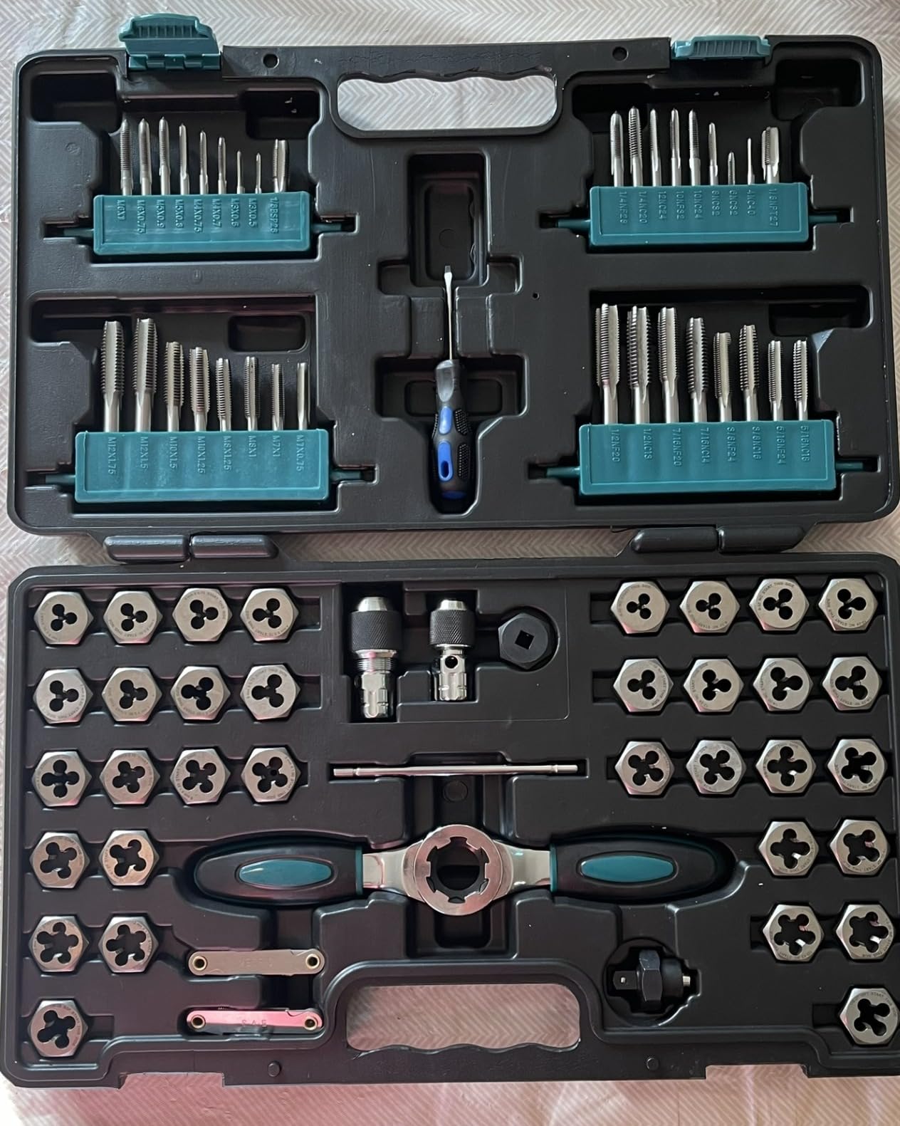 76-Piece SAE/Metric Tap and Die Set with Extendable Ratcheting Tap Handle, Rethreading Tool Kit for Internal and External Threading customer photo 1