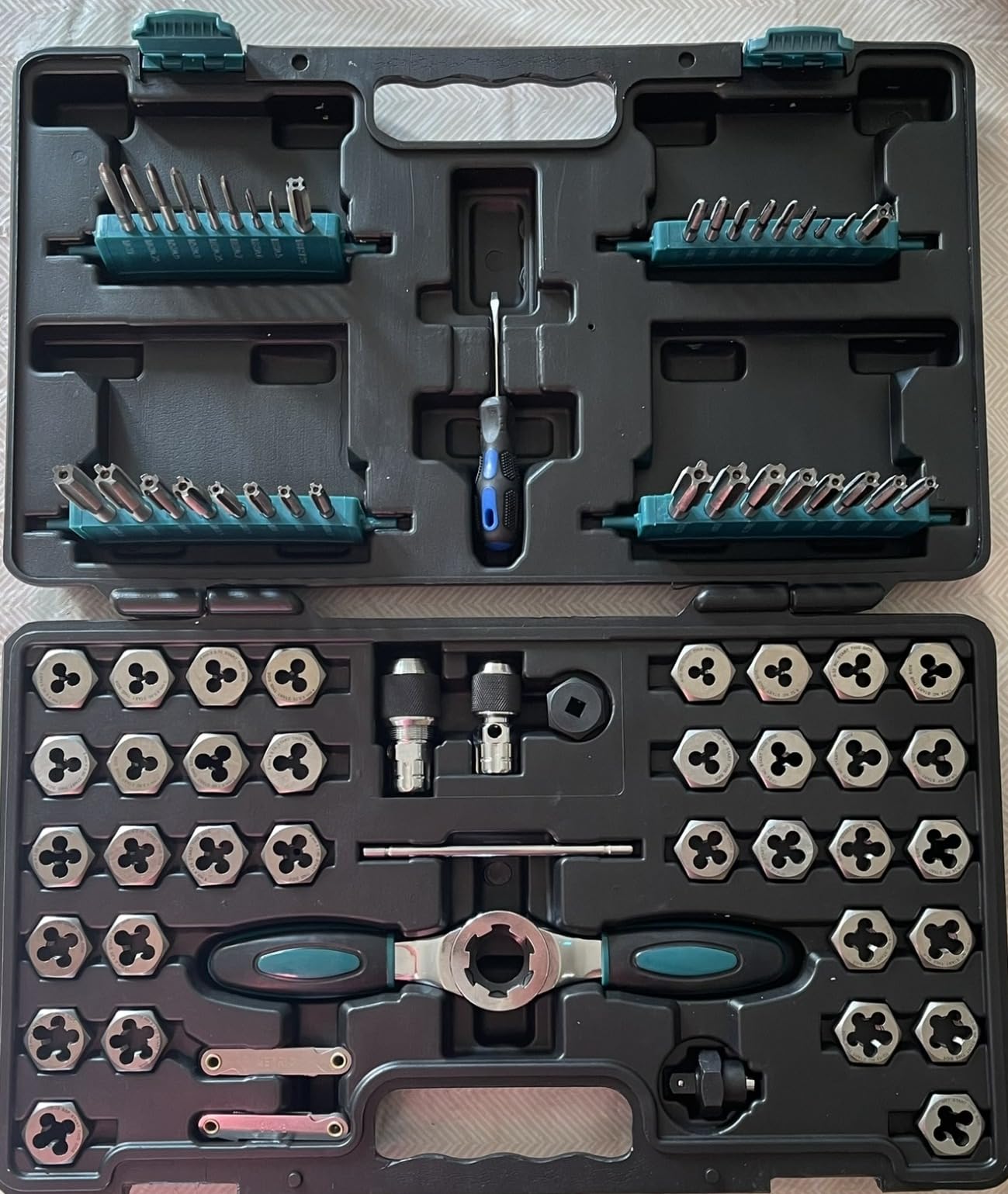 76-Piece SAE/Metric Tap and Die Set with Extendable Ratcheting Tap Handle, Rethreading Tool Kit for Internal and External Threading customer photo 2