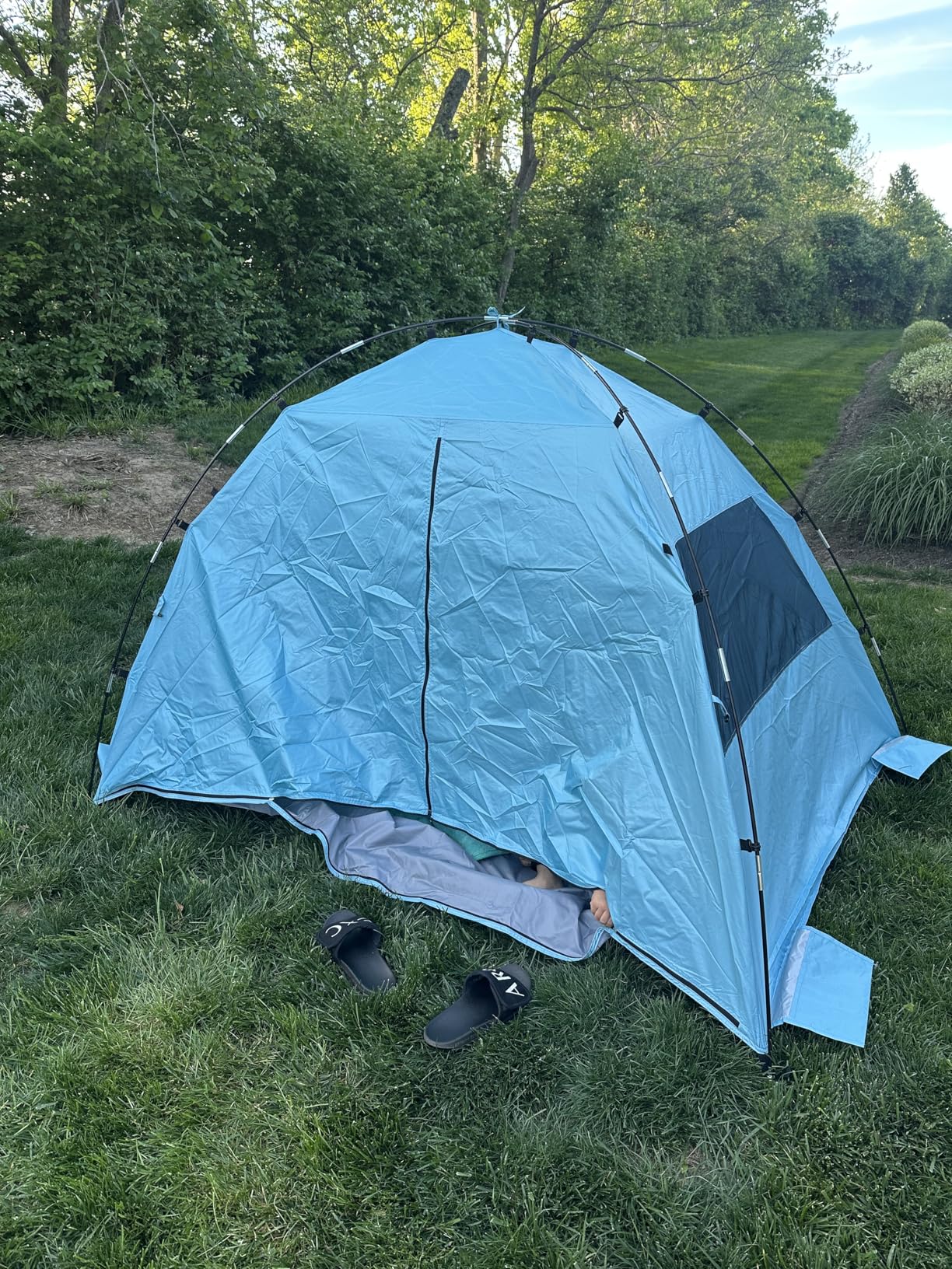 Elegear CumbreX Beach Tent Sun Shelter with Canopy, 4-5 Person Pop Up Beach Tent, Easy Setup UPF 50+ UV Protection Portable Lightweight Double Silver Coating Beach Cabana Sun Shade Shelter - Sky Blue customer photo 1