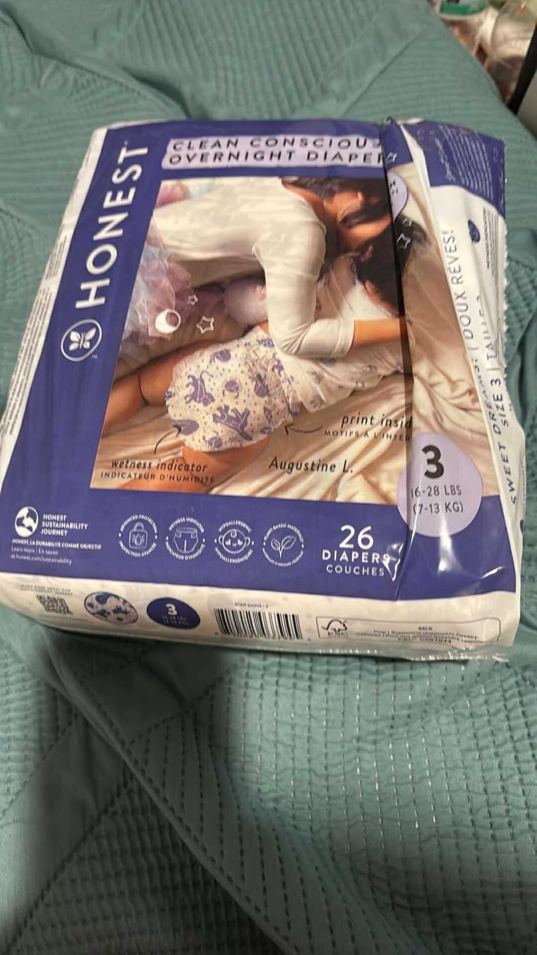 The Honest Company Comfort Dry Overnight Diapers, Up to 12 Hours Protection, Hypoallergenic, Club Box Size 3 (16-28 lbs), 52 Count customer photo 1