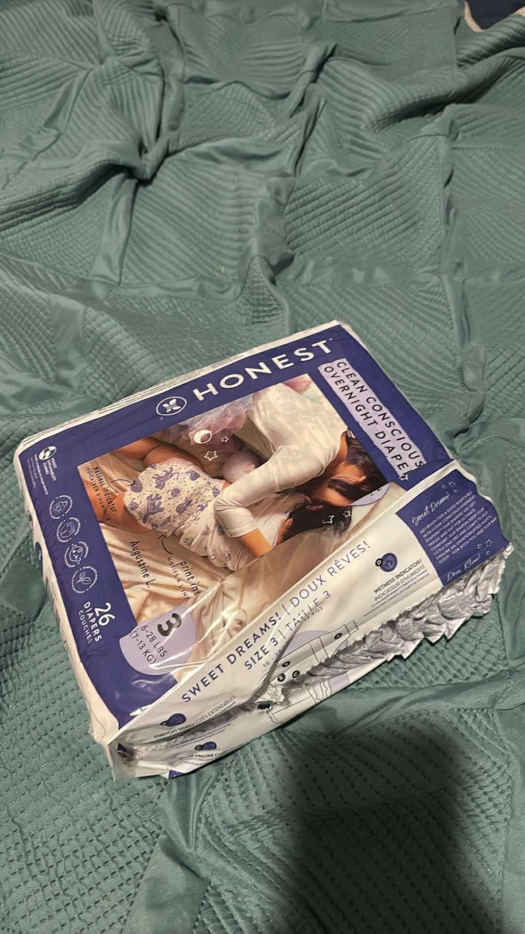 The Honest Company Comfort Dry Overnight Diapers, Up to 12 Hours Protection, Hypoallergenic, Club Box Size 3 (16-28 lbs), 52 Count customer photo 2
