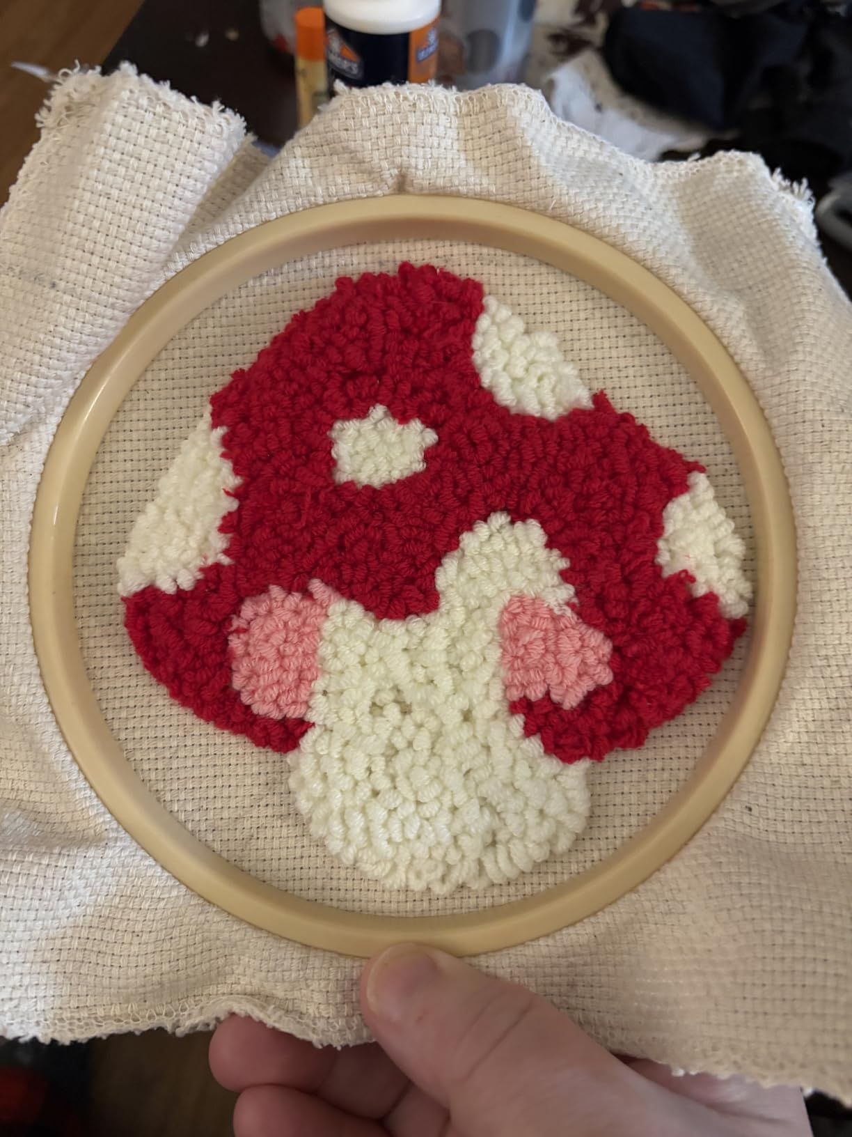 WATINC Punch Needle Coaster Kit - 22PCS Easy Art Work Decor Coasters Kits for Beginners DIY Mushroom Pattern Tufted Rug Pads with Adhesive Felt Yarns Embroidery Hoop Instruction 6 Set customer photo 1