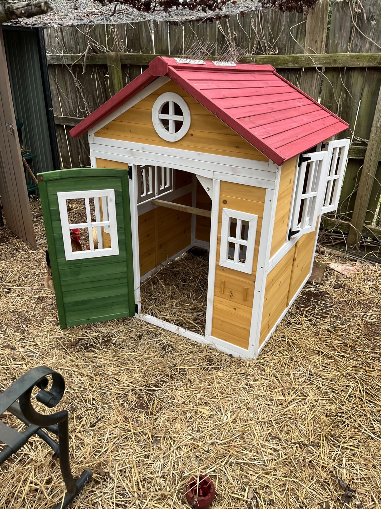 Outsunny Outdoor Kids Playhouse, Wooden Playhouse with Dutch Door, Windows, Flower Holders and Boxes customer photo 1