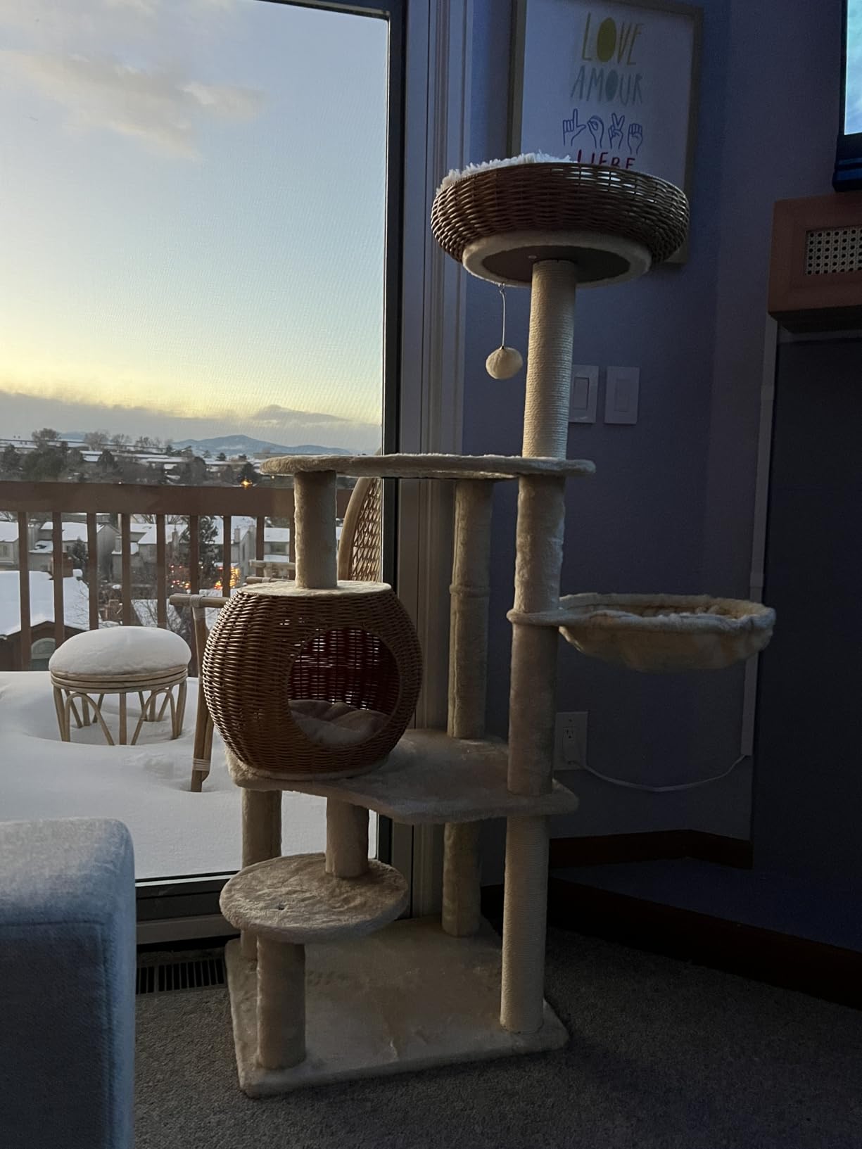 Yaheetech 54in Rattan Cat Tree, Modern Tower with Breathable Woven Condo, Scratching Posts & Washable Cushions, Naturally Cool in Summer, Cute Furniture for Indoor Cats customer photo 2