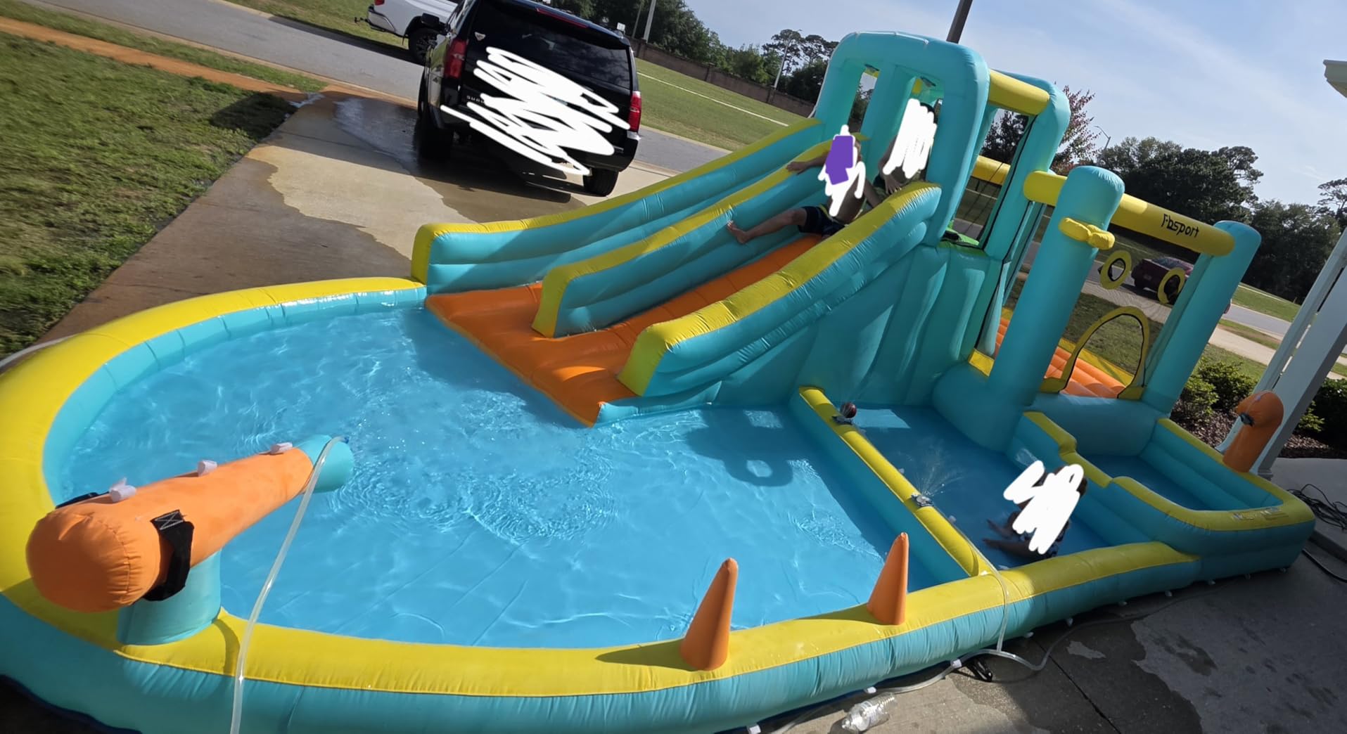 FBSPORT Inflatable Bounce House,Water Slide Park Bouncer Castle with 2 Slide & Double Cannon, Climbing Wall, Kids Bouncy Castle with 550W Air Blower for Backyard, Outdoor, Indoor customer photo 1