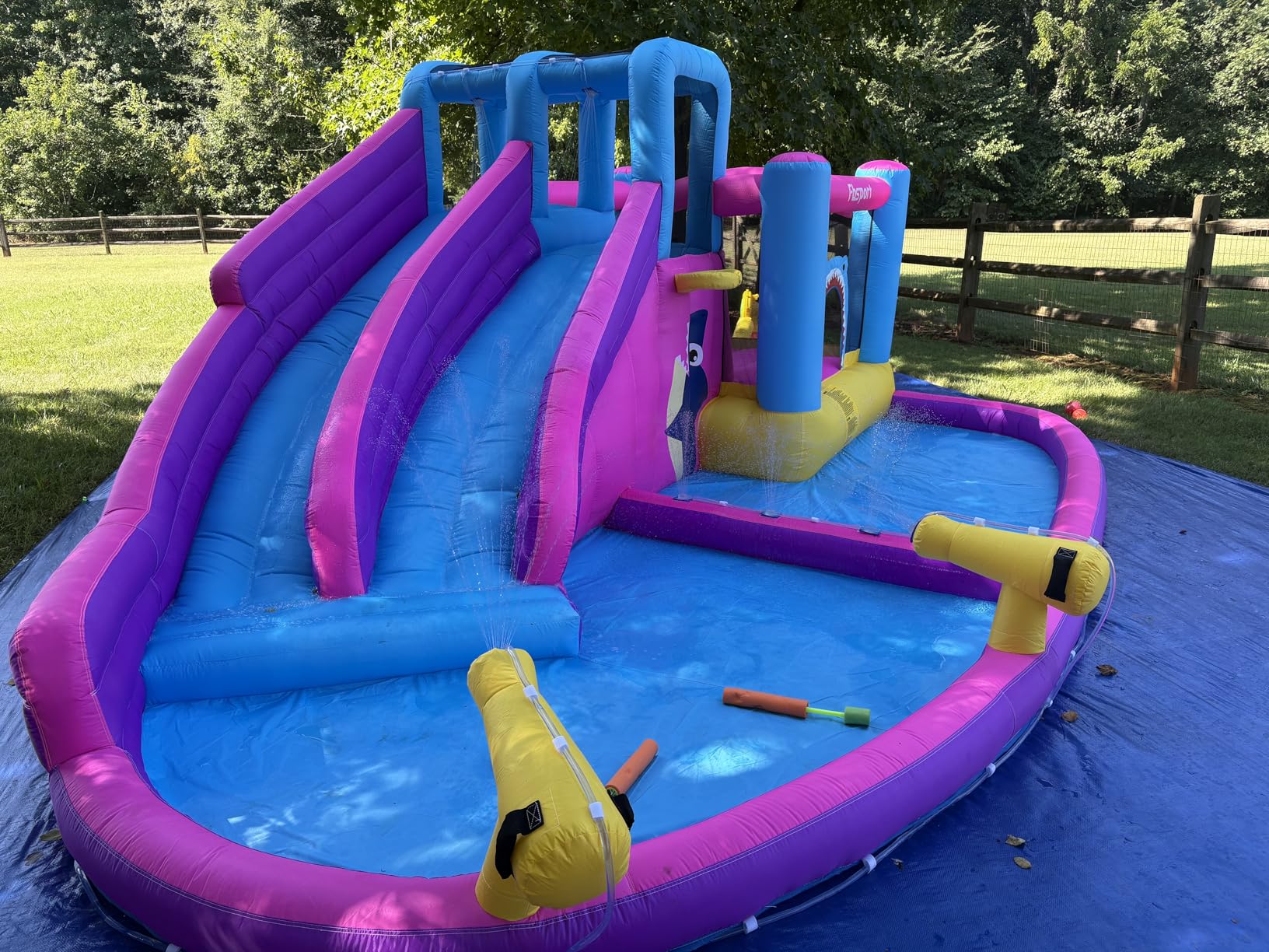 FBSPORT Inflatable Bounce House,Water Slide Park Bouncer Castle with 2 Slide & Double Cannon, Climbing Wall, Kids Bouncy Castle with 550W Air Blower for Backyard, Outdoor, Indoor customer photo 2