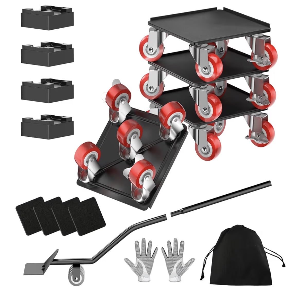 LOYAL TIGER 1500LBS Heavy Duty Furniture Dolly Movers Set with Lifter, 5-Wheel Carbon Steel Moving Rollers with Locking Casters for Refrigerator, Washer, Sofa & Cabinet(5.4 Inch, Red) customer photo 1