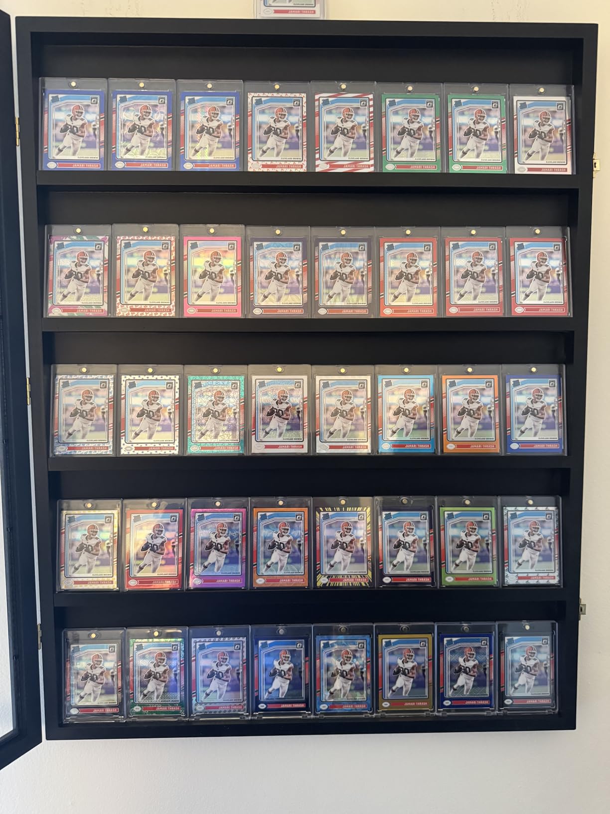 GYaozii 40 Large Baseball Card Display Case Graded Sports Card Display Frame Trading Cards Wooden Wall Cabinet with UV Protection Acrylic Front for Football Basketball Hockey Cards Collection customer photo 2