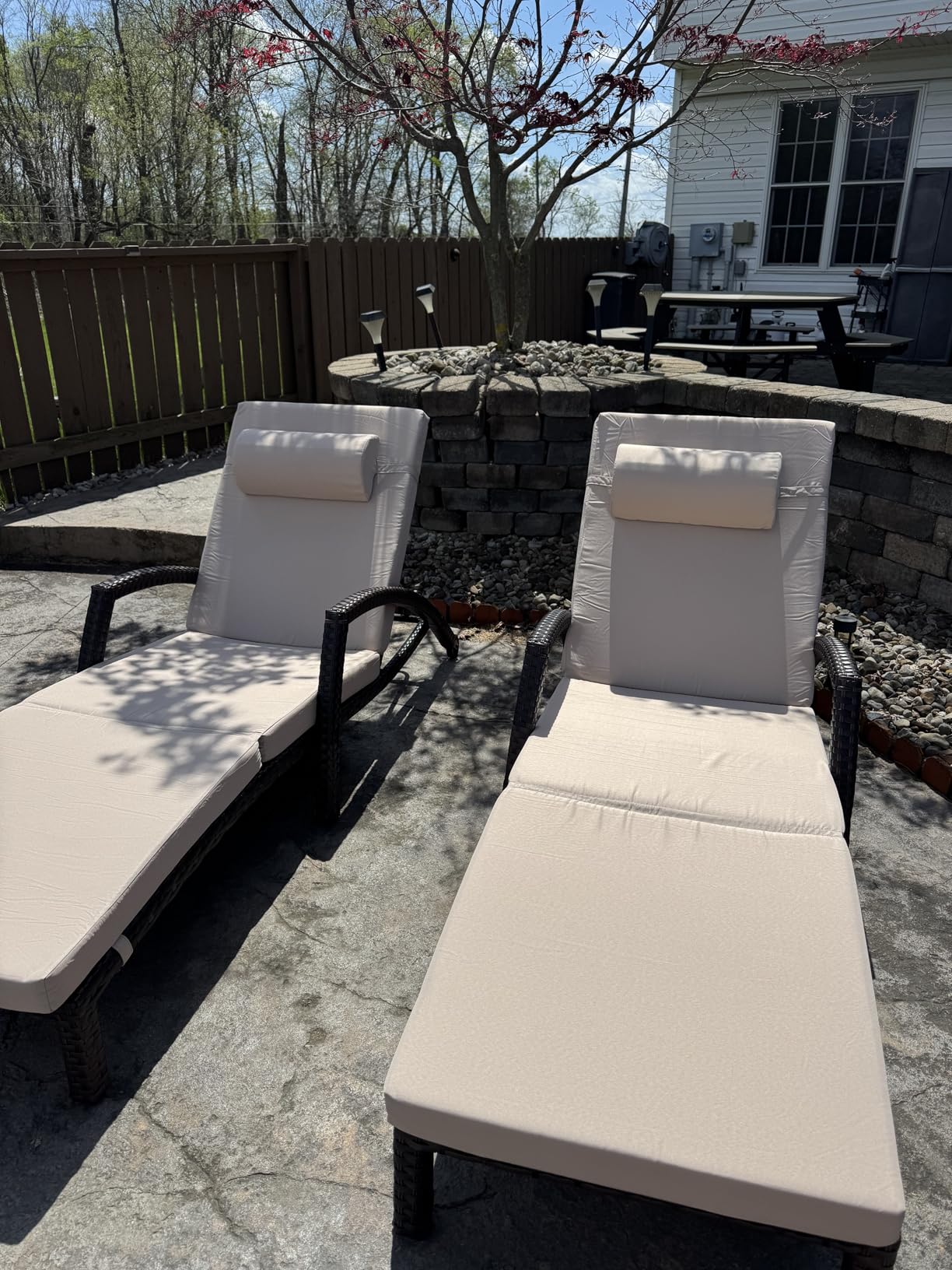 Chaise Lounge Chairs Outdoor Set of 2, Comfy Outside Wicker Patio Pool Lounge Chair w/ 5 Adjustable Back Angle, Cup Holder, Thicken Cushion customer photo 1