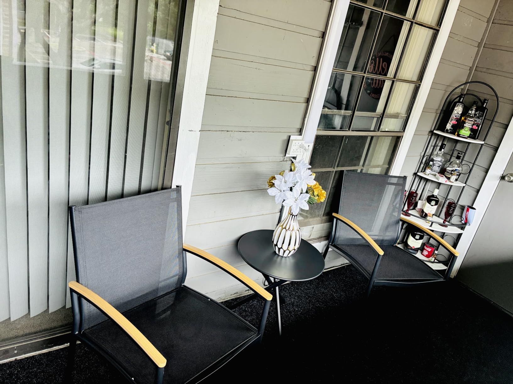 Shintenchi 3 Pieces Patio Bistro Sets, Outdoor Textilene Fabric Conversation Bistro Set, Textilene Fabric Front Porch Chairs Small Patio Furniture Set with Table for Lawn,Garden,Balcony (Black) customer photo 1
