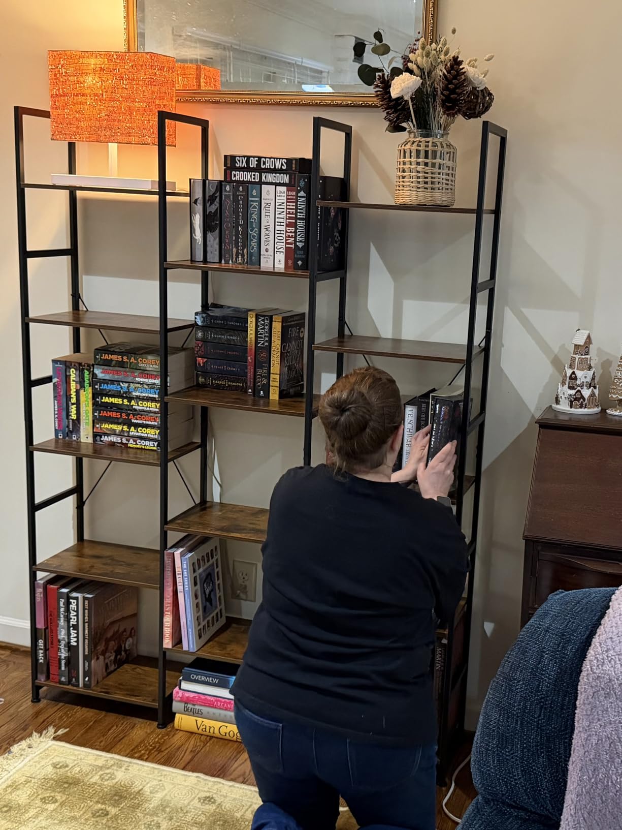 NUMENN Triple Column 5 Tier Bookshelf, Bookcase with 14 Open Display Shelves, Adjustable Rustic Industrial Style Book Shelves, Modern Bookshelves for Bedroom, Living Room and Home Office, Vintage customer photo 2
