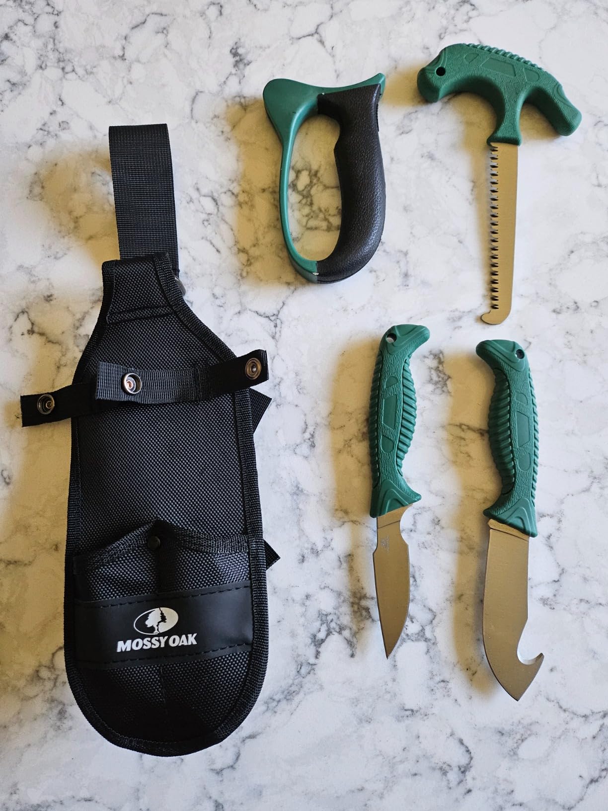 Mossy Oak Field Dressing Kit, 4 Pcs Camouflage Hunting Knife Set with Sheath, Gut-Hook Skinner, Caping Knife, Wood/Bone Saw, Knife Sharpener, for Deer Hunting, Camping, Perfect Hunting Gifts for Men customer photo 1