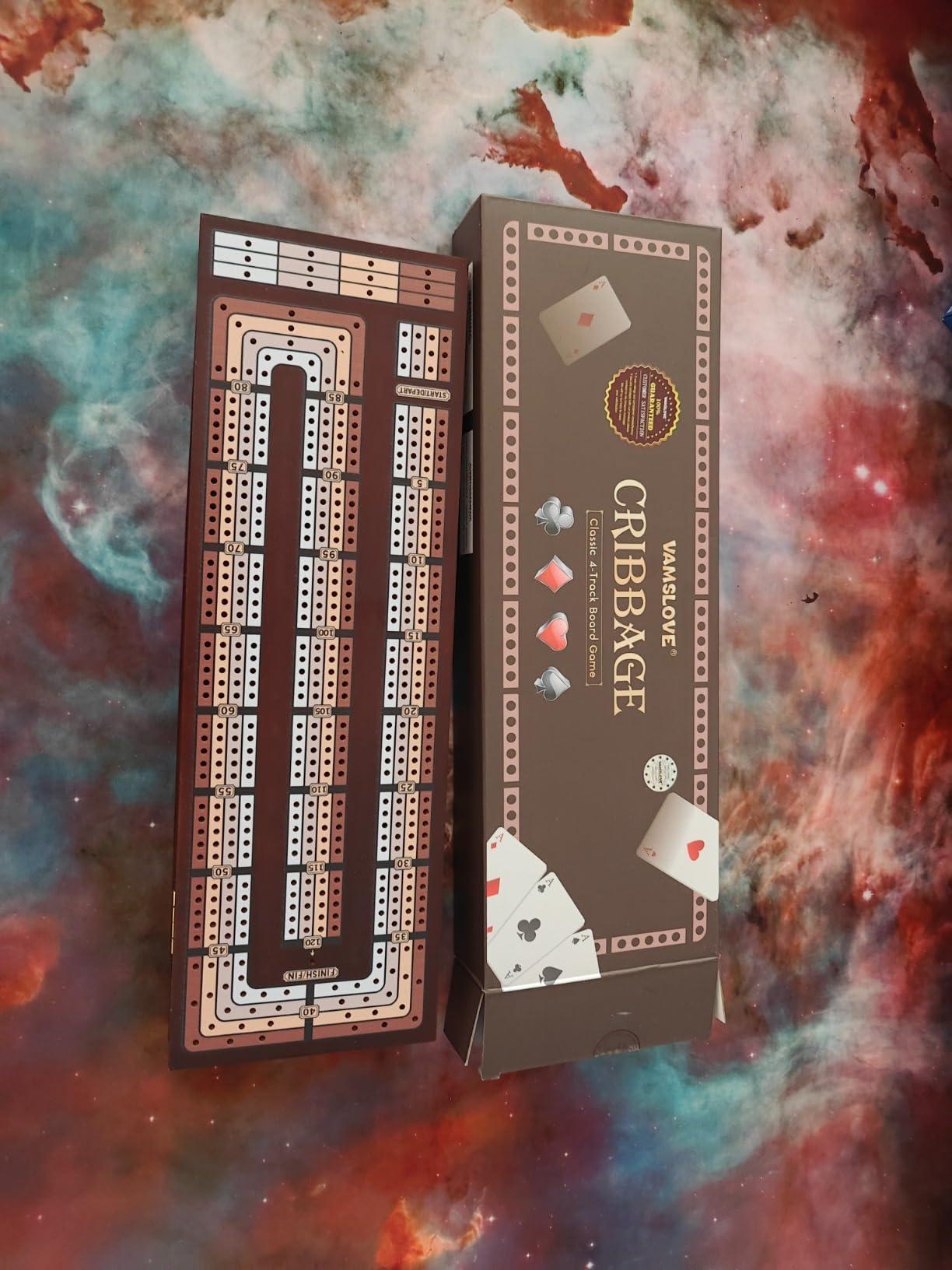 VAMSLOVE Upgraded Wooden 4-Track Cribbage Board Game Magnetic Scoreboard with Large Slots for Storing 2 Playing Cards and 12 Metal Pegs, Travel Family Game Night (Instruction Included) customer photo 1