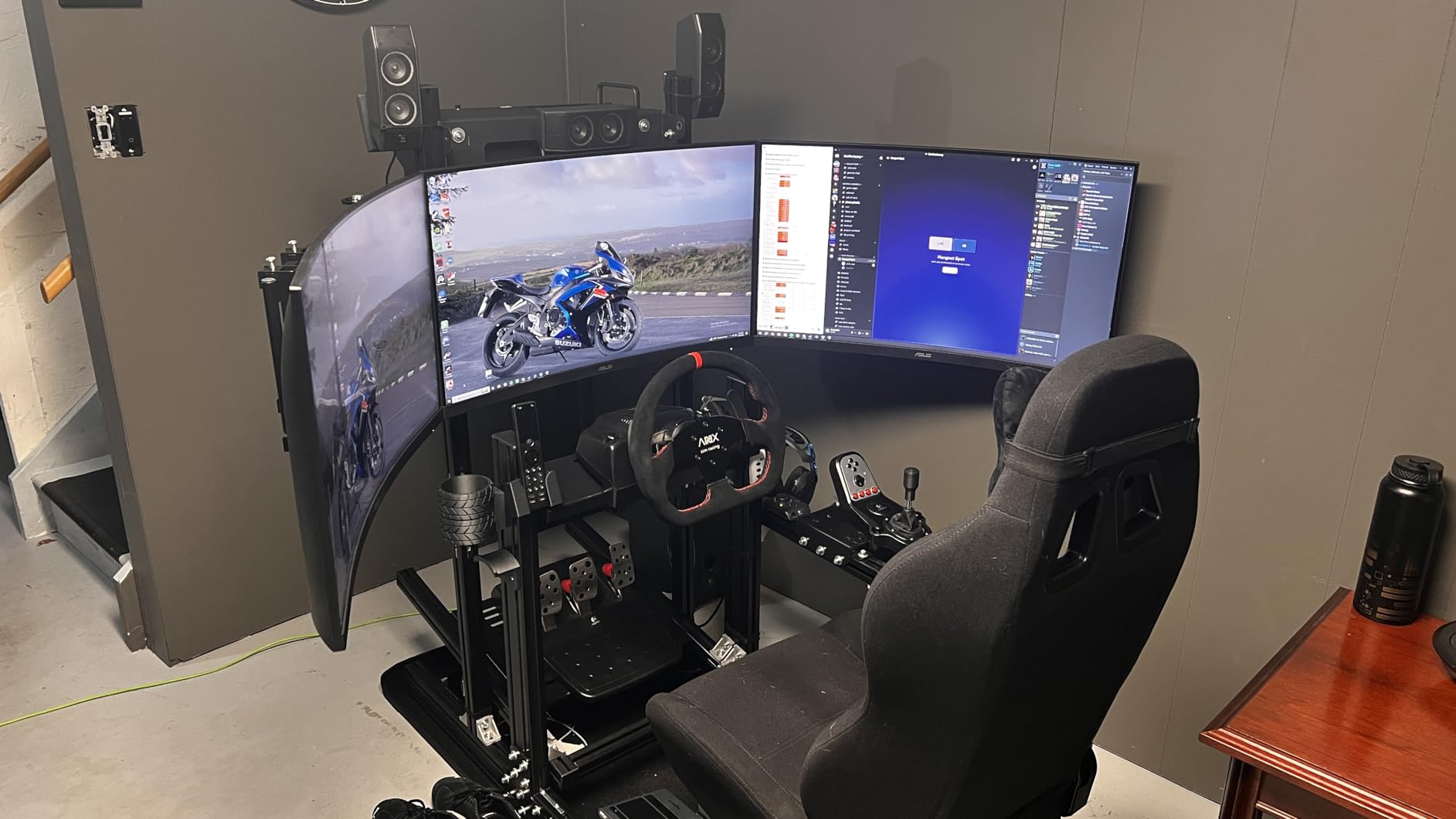 Anman Aluminum Profile Racing Simulator Cockpit with Triple Monitor Mount Black Seat, Fit for Logitech, for Thrustmaster, for Fanatec Direct Drive Steering Wheel, Multi Adjustable Universal cockpit customer photo 1