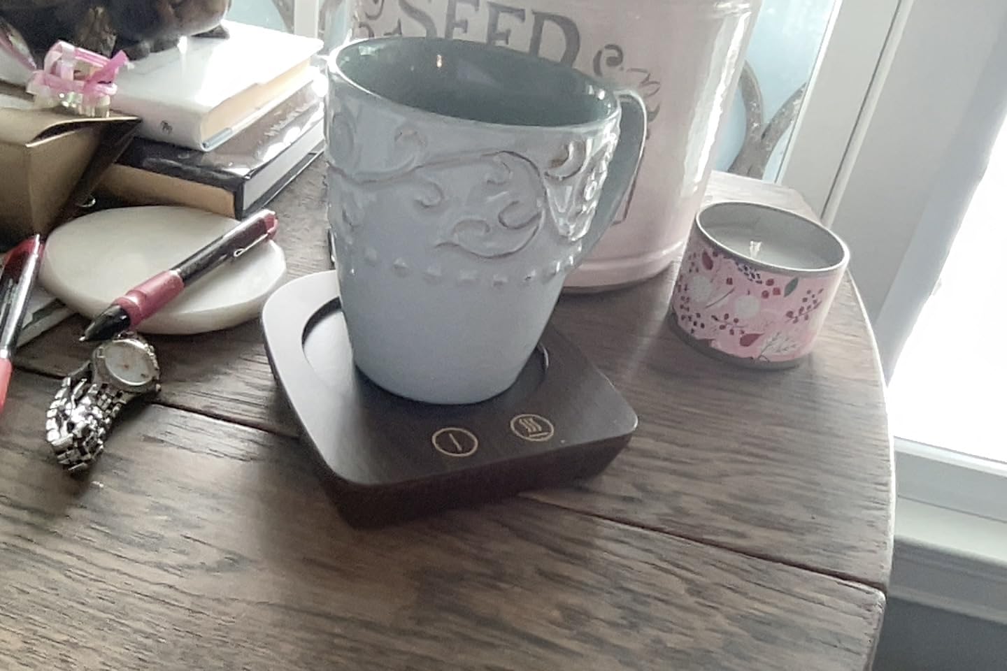 VOBAGA Coffee Mug Warmer with 15oz Mug Set, Electric Coffee Cup Warmer with Three Temperature Settings for Home Office Desk, Smart Coffee Warmer with Auto Shut Off for Cocoa Tea Candles Coffee Gift customer photo 2