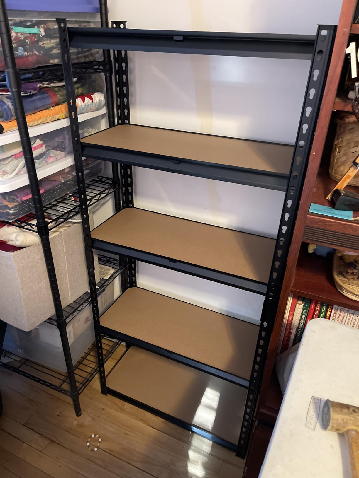 reibii Storage Shelves Space Saving with Smooth Edges for Home Organizer | 5MM MDF Broad Anti-Scratch Protection Can hold 27 gallon box One Person Assembly 2000LBS Heavy Duty Garage Shelving customer photo 1