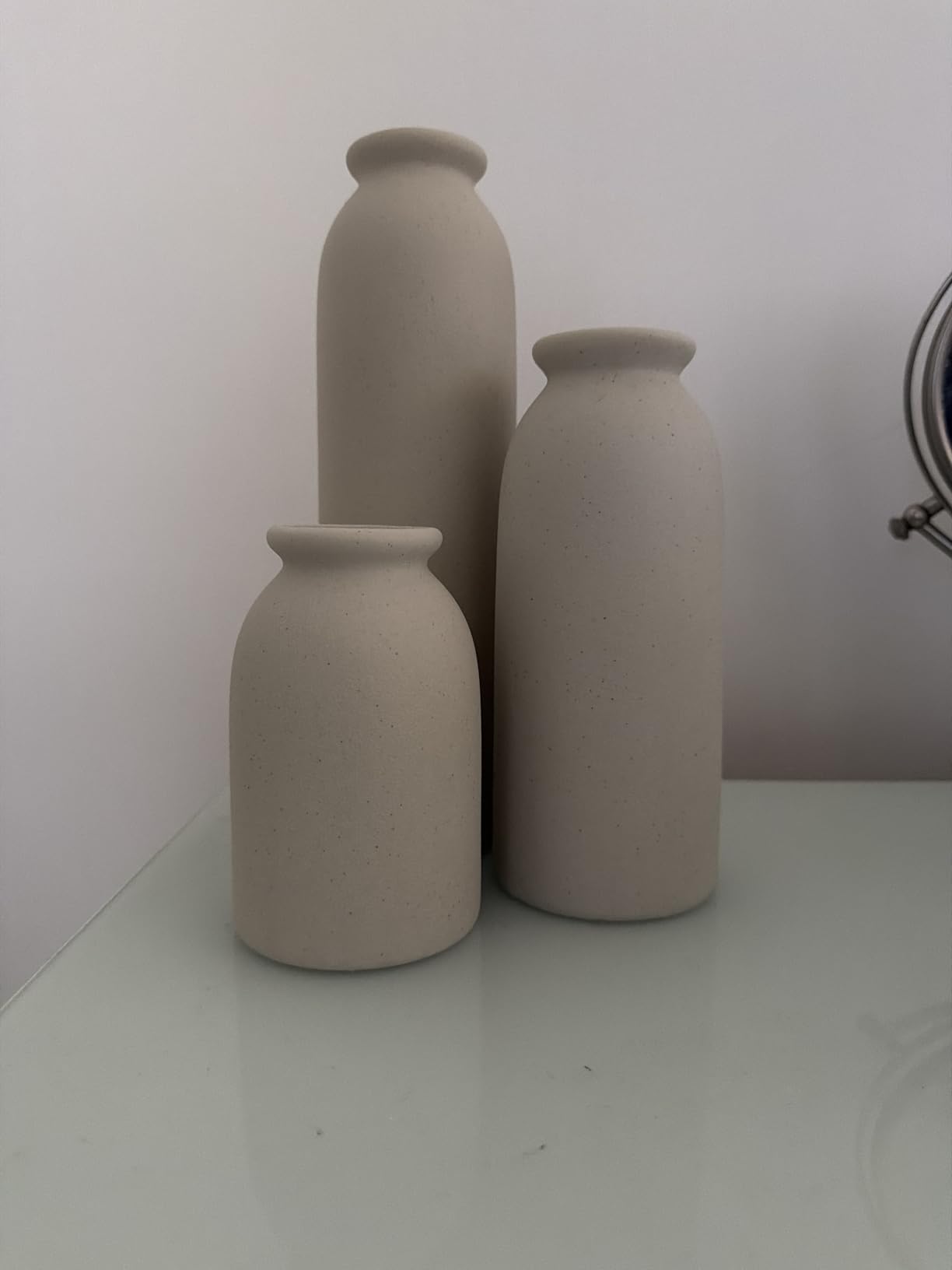 Ceramic Vase Set-3, Small Flower Vases for Decor, Modern Boho Farmhouse Style, Decorative Vases for Pampas Grass & Dried Flowers, Distressed Finish (Beige) customer photo 1
