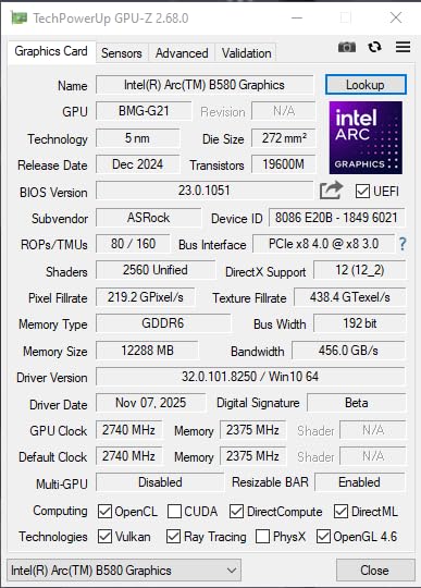 ASRock Intel Arc B580 Challenger 12GB OC Graphics Card (Xe2-HPG, 2740MHz GPU, 12GB GDDR6 192 Bits, PCIe 4.0, Dual Fans, 0dB Silent, DP 2.1, HDMI 2.1a) customer photo 1