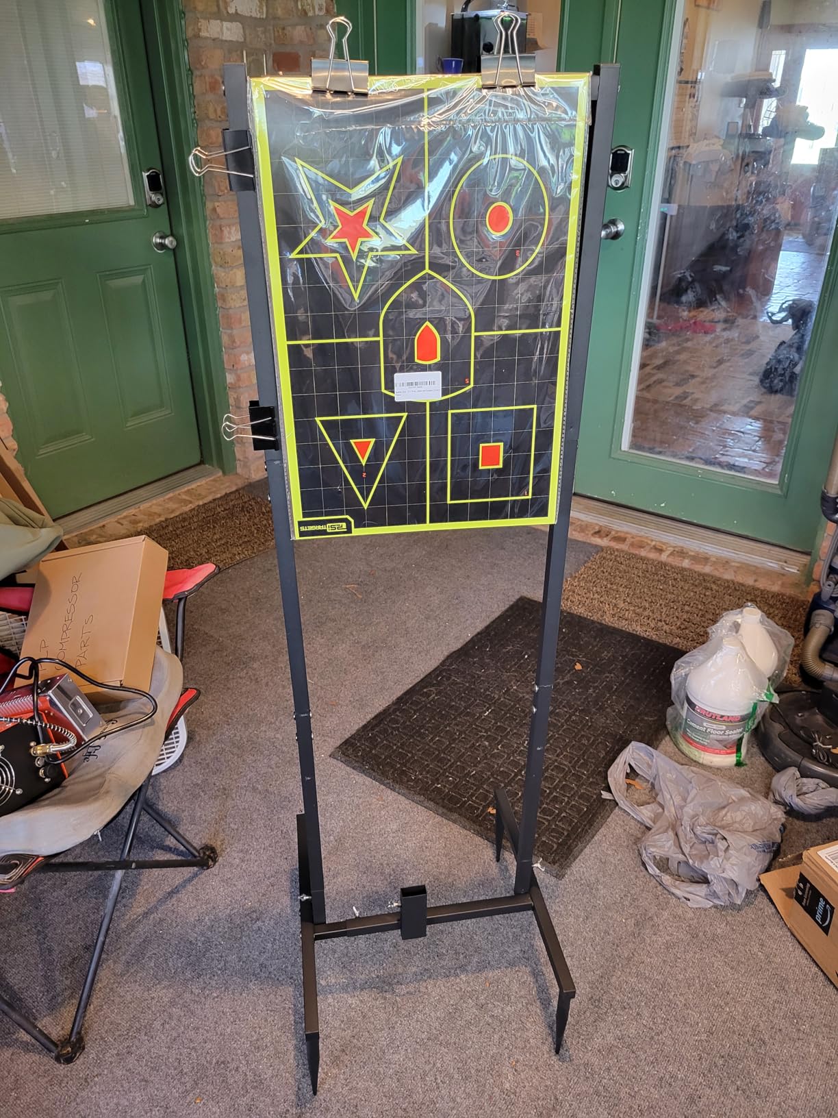 2-in-1 Shooting Target Stand Holder with 10pcs 17x25 Inch Paper Targets for Outdoor, Heavy Duty Range Base Adjustable Width from 8