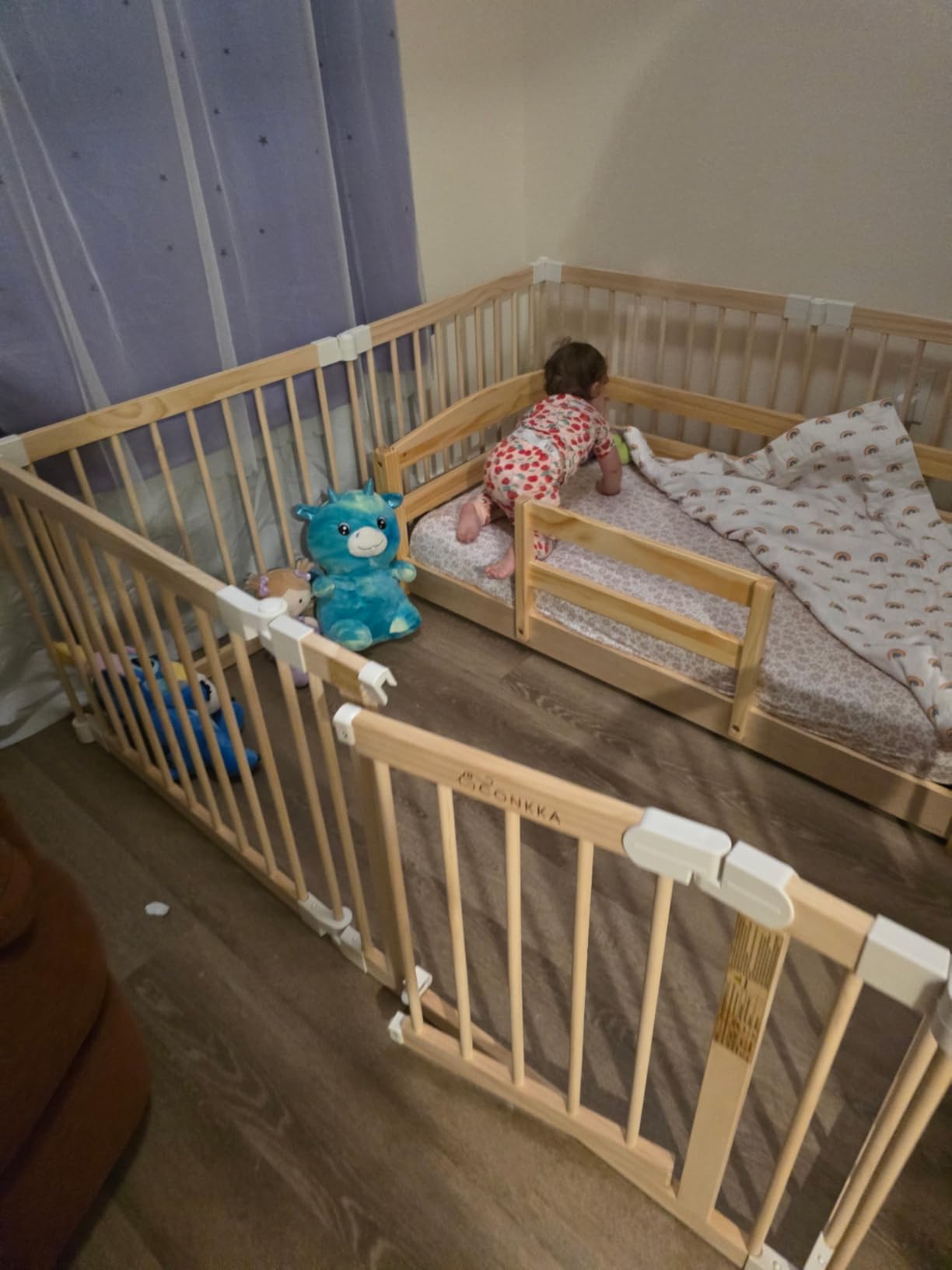 Ocodile Toddler Bed with Rails | Low Montessori Floor Bed Frame for Kids | Standard Crib Size Wooden Frame for Independent Toddlers 1-3 - Gray customer photo 2