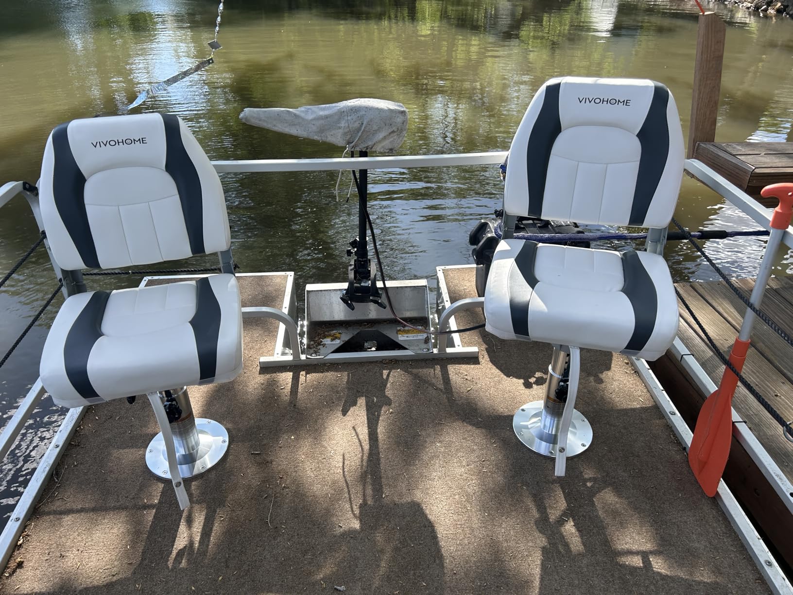 VIVOHOME Folding High Back Boat Seats 2 Pack, Waterproof Boat Captain Chairs, 4 Mounting Screws Included, White and Gray customer photo 2
