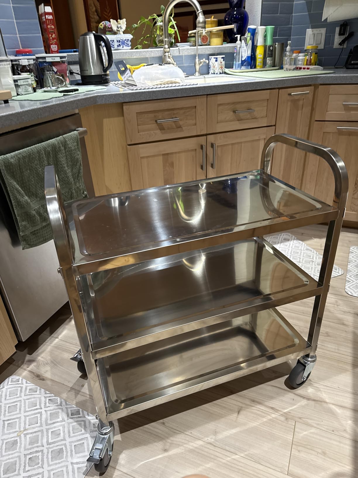 Stainless Steel Cart on Wheels,3-Tier Stainless Steel Utility Cart for Kitchen, Tool Room, Workshop, Salon & BBQ Snack Station - 29.5