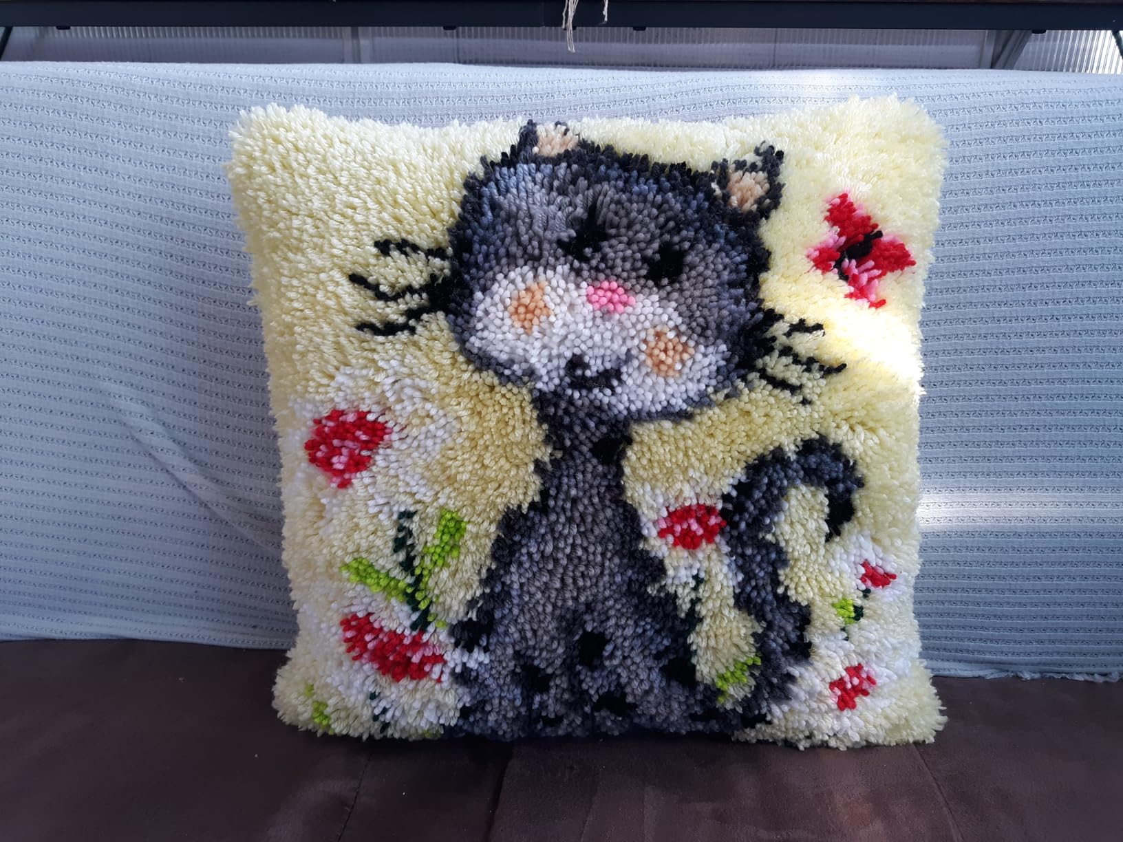 EsLuker.ly Full Moon Owl Latch Hook Pillow Kit for Adults Beginners, DIY Throw Pillow Cushion Cover Making Set with Pre-Printed Canvas & Crochet Yarn, Creative Latch Hook Craft Kits for Home Decor customer photo 2