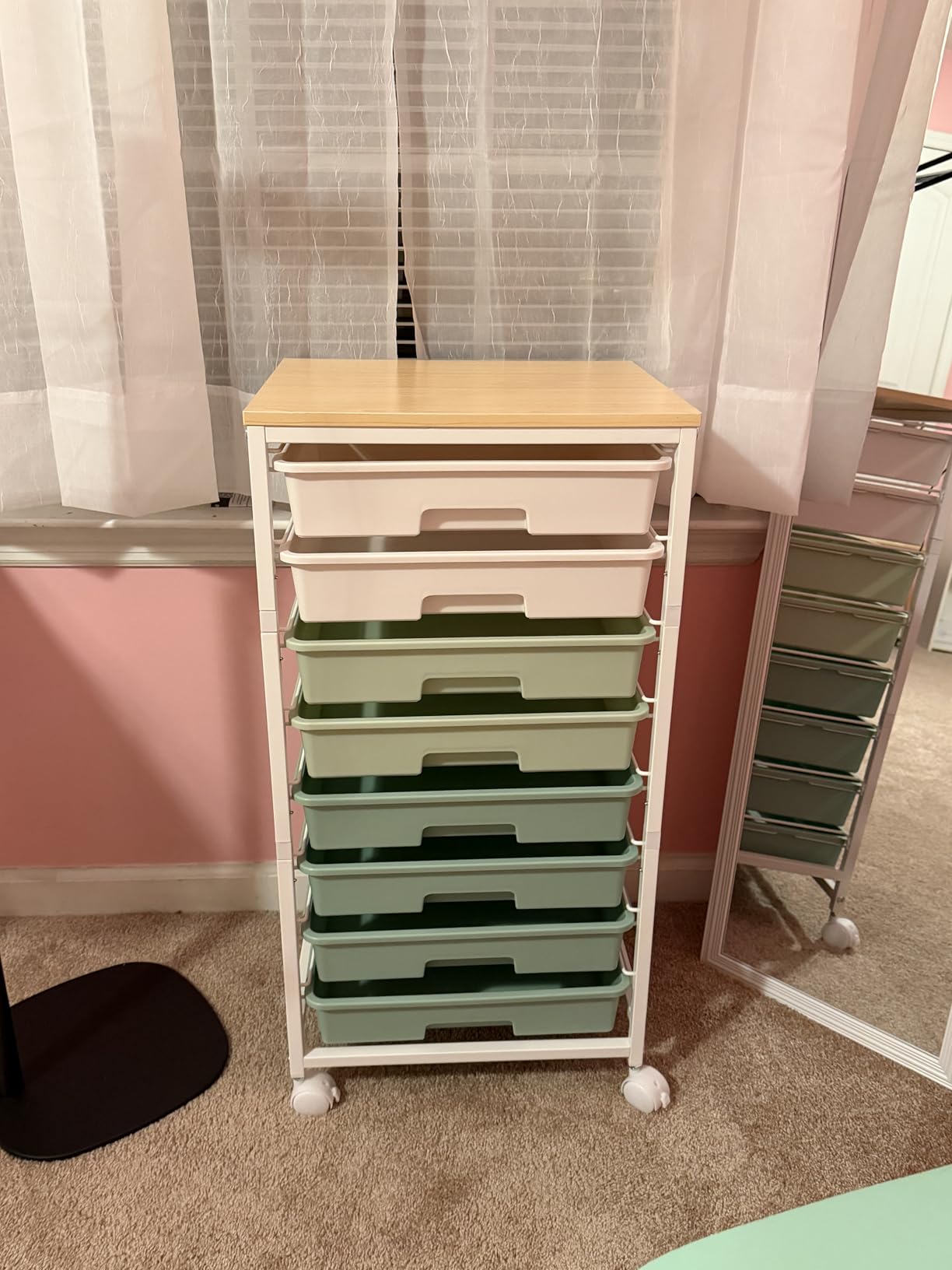 Rolling Storage Utility Cart Organizers with 8 Drawers and Wooden Tabletop for Living Room, Office, Classroom, Craft Room, Bedroom, Dorm, Green customer photo 1