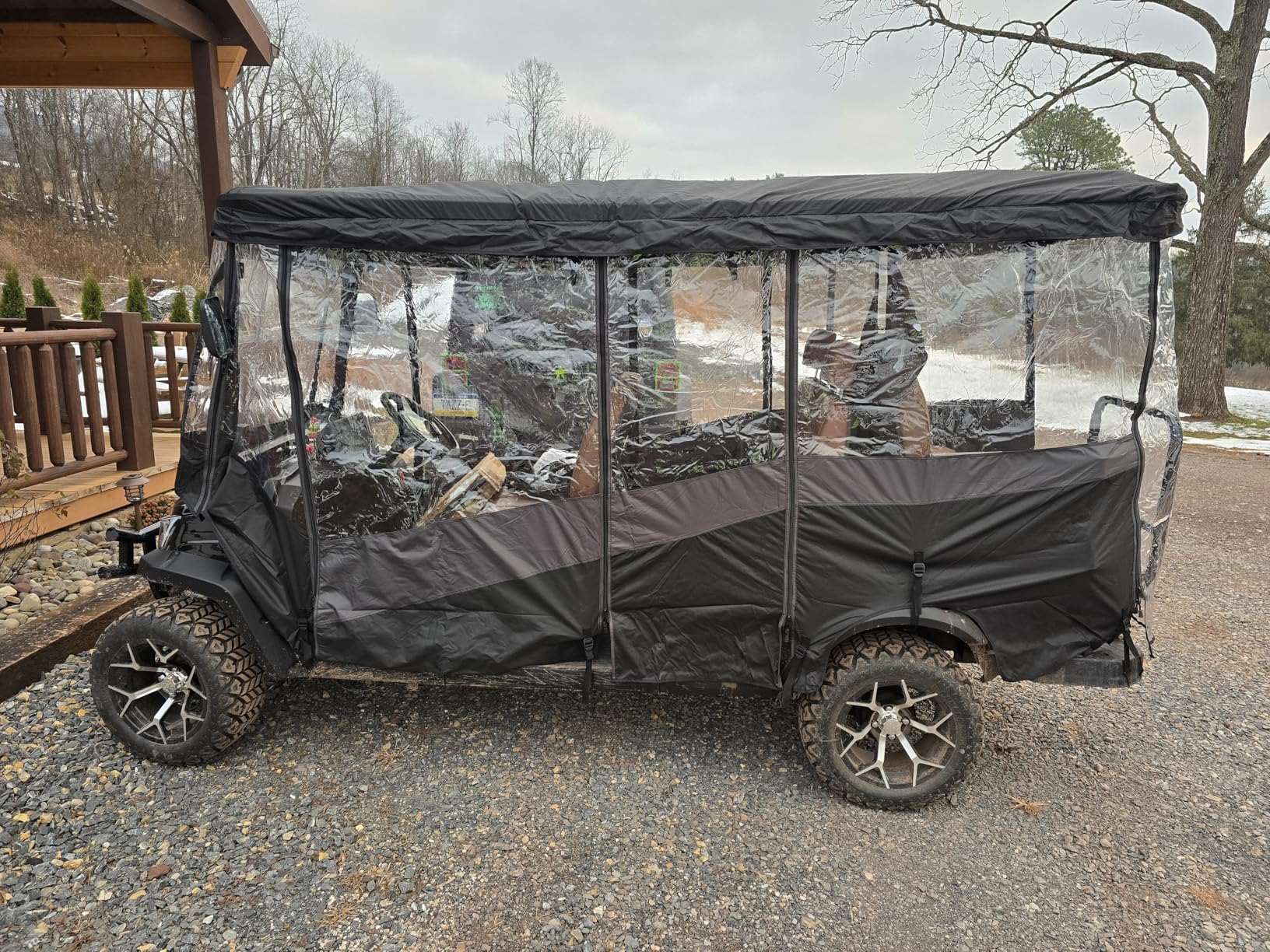 KEMIMOTO Golf Cart Enclosure, 4 Passenger Golf Cart Rain Cover, 600D Waterproof Driving Enclosure with Clear PVC Windshield for Extended Roof Golf Cart customer photo 1
