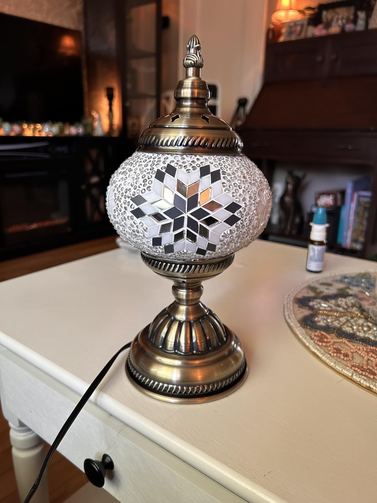 DIY Turkish Mosaic Lamp Kit, Stained Glass Table Lamp Making Kit- Easy and Fun, No Experience Needed, Mosaic Art & Craft Project Kits for Adults & Teens, Make Your Own Table Lamp,Blue customer photo 2