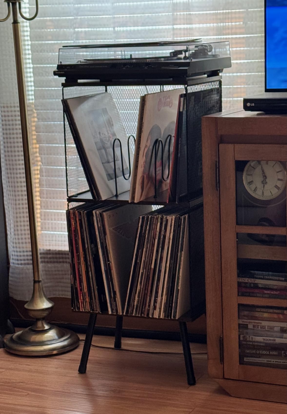 X-cosrack 3-Tier Record Player Stand, Turntable Stand with Storage up to 200 Albums, Corner Vinyl Record Holder with Adjustable Divider, Mid-Century Record Table customer photo 1
