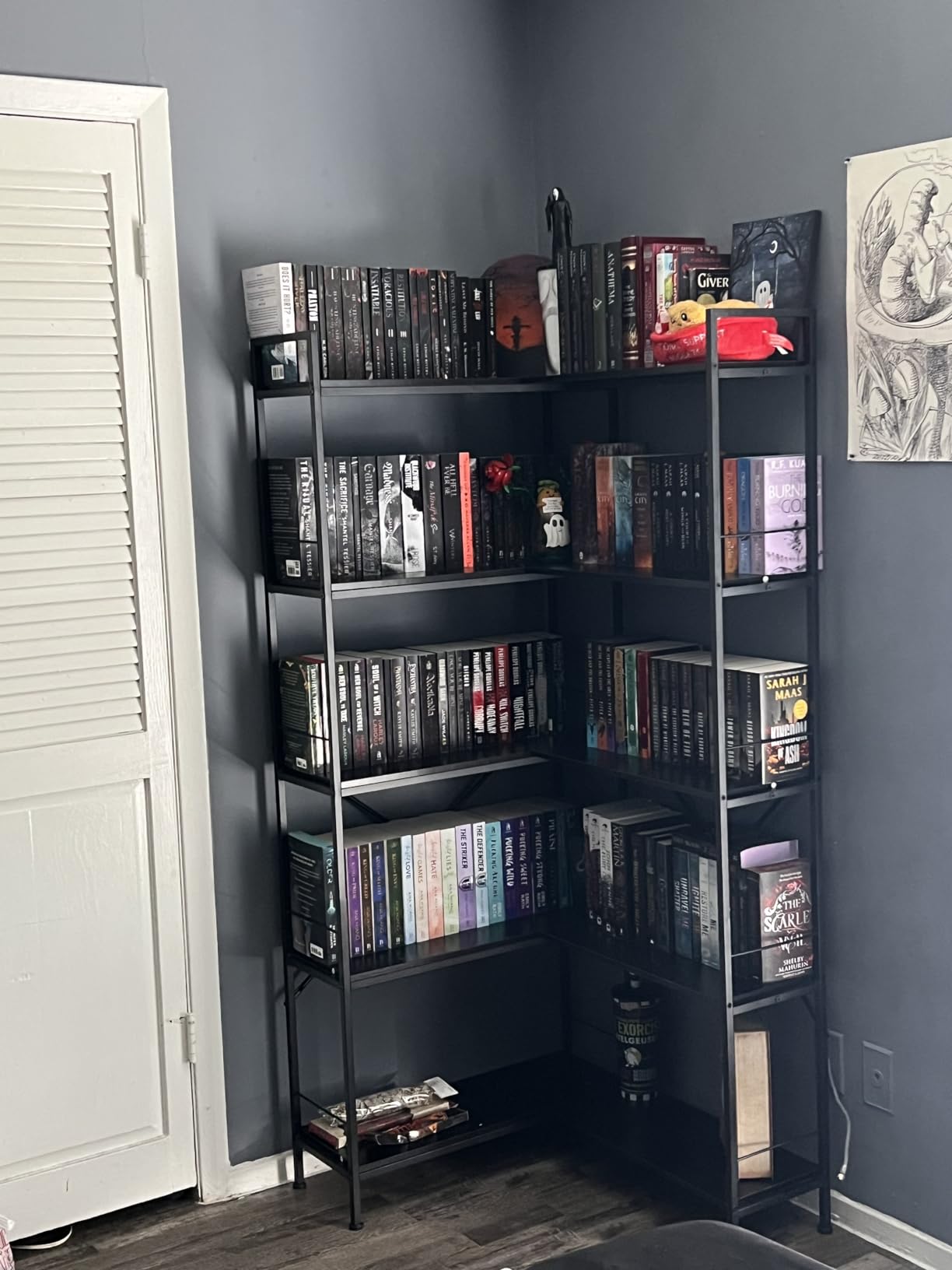 Huuger 5 Tier Bookshelf, L Shaped Corner Bookshelf with 10 Open Shelves, 49.4 Inch Straight Wide Bookcase with Metal Frame and Wooden Board, Adjustable Feet, Rustic Brown customer photo 2