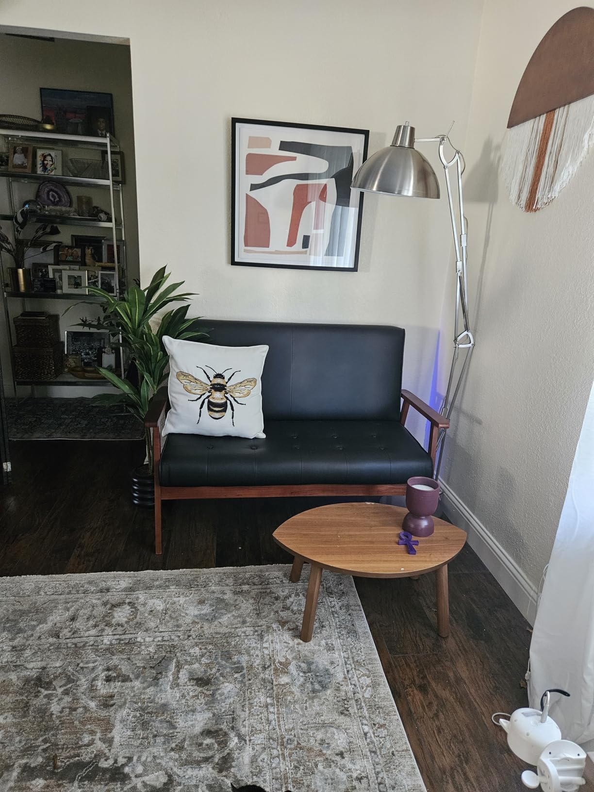 STHOUYN Black Small Leather Couch for Office, Booth Seating 2 Person Waiting Room Bench Couch, Mid Century Modern Loveseat Wood Sofa (Black) customer photo 1
