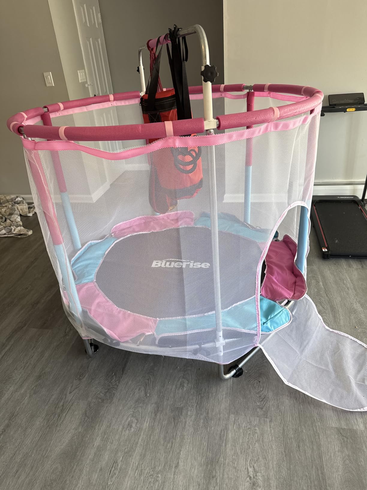BLUERISE 55IN 6FT Toddler Trampoline for Kids Indoor Outdoor Play with Basketball Hoop Attachment, Enclosure Net, Easy to Assemble customer photo 2
