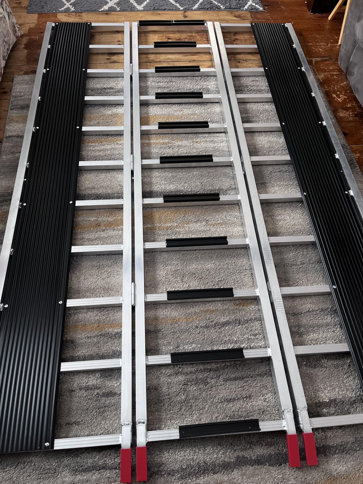 Aluminum Tri-Fold Ramp with Treads, Ramps for Pickup Trucks, 1500 LBS ATV Ramp with Load Straps, Folding Ramps for Motorcycles, Atvs/Utvs, Trailer, Tractor,Lawnmowers, Snow Blower,76 in x50