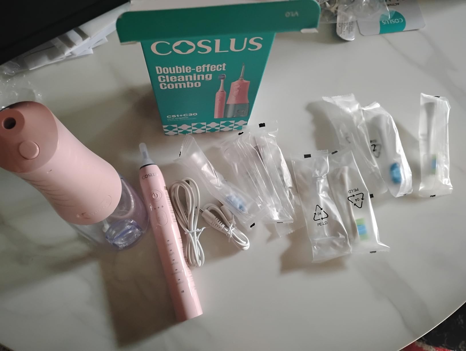 COSLUS C51C30 Electric Toothbrush with Water Flosser Combo: Portable Oral Clean Kit for Teeth Brushing & Flossing, Multiple Modes for Multiple Users, Cordless for Home & Travel Use, Pink customer photo 2