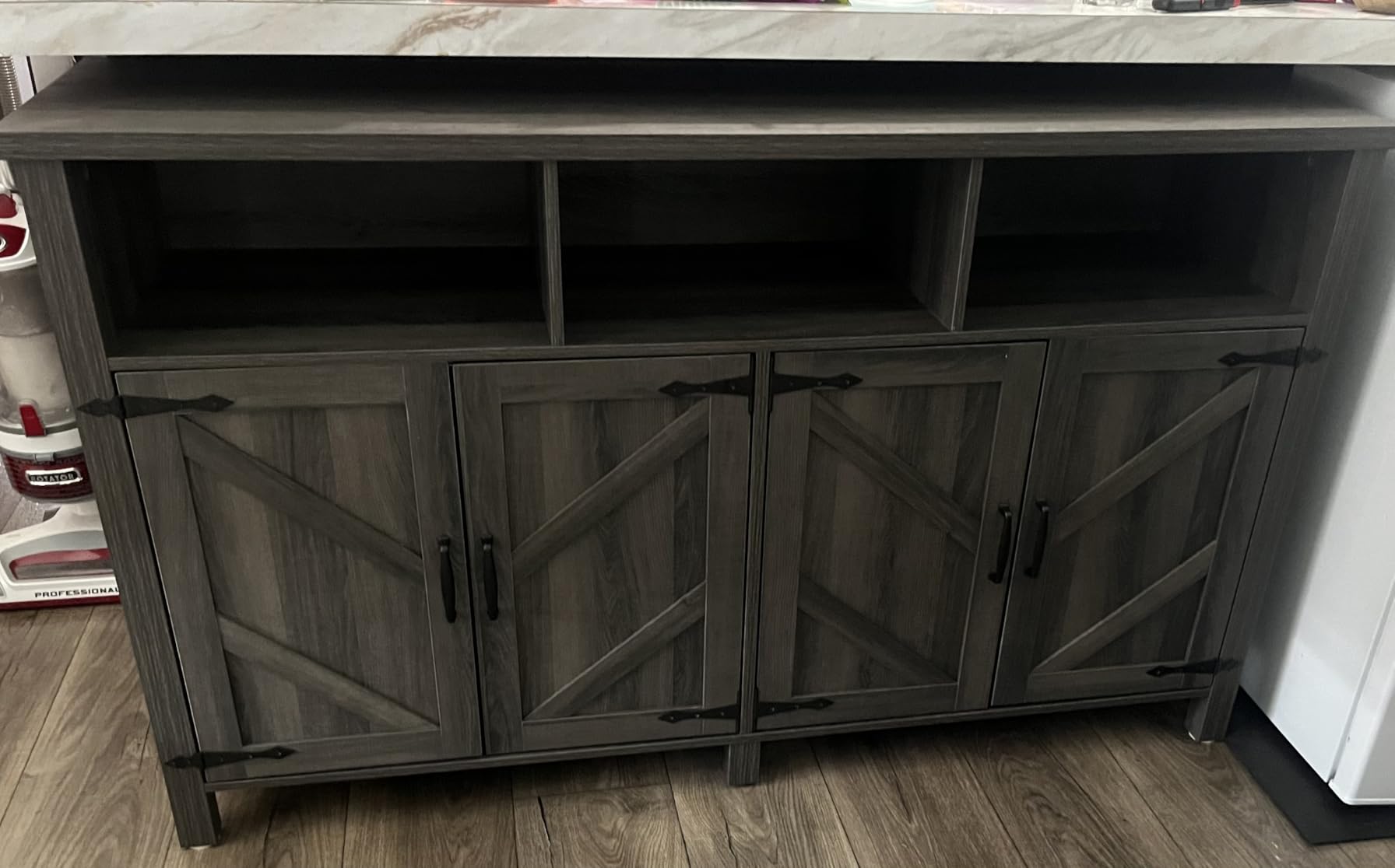 knoworld Buffet Sideboard with Storage Farmhouse with 4 Doors, 55'' Large Kitchen Storage Cabinet Wood Coffee Bar Cabinet Buffet Table with Shelves for Kitchen, Dining Room, Entryway (Gray, 55in) customer photo 1
